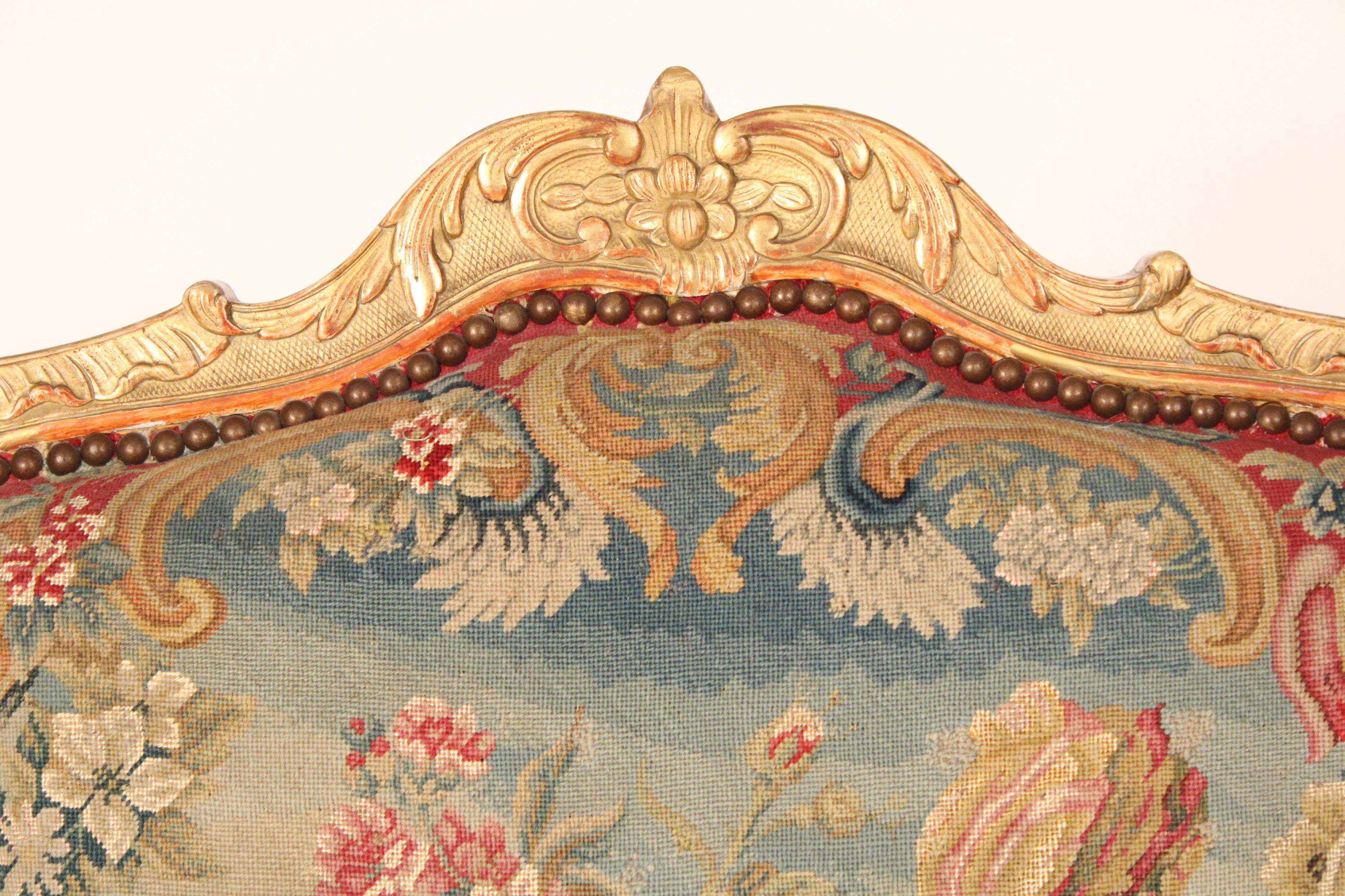 Louis XV Style Gilt Wood Armchair with Colorful Needlepoint Upholstery 2