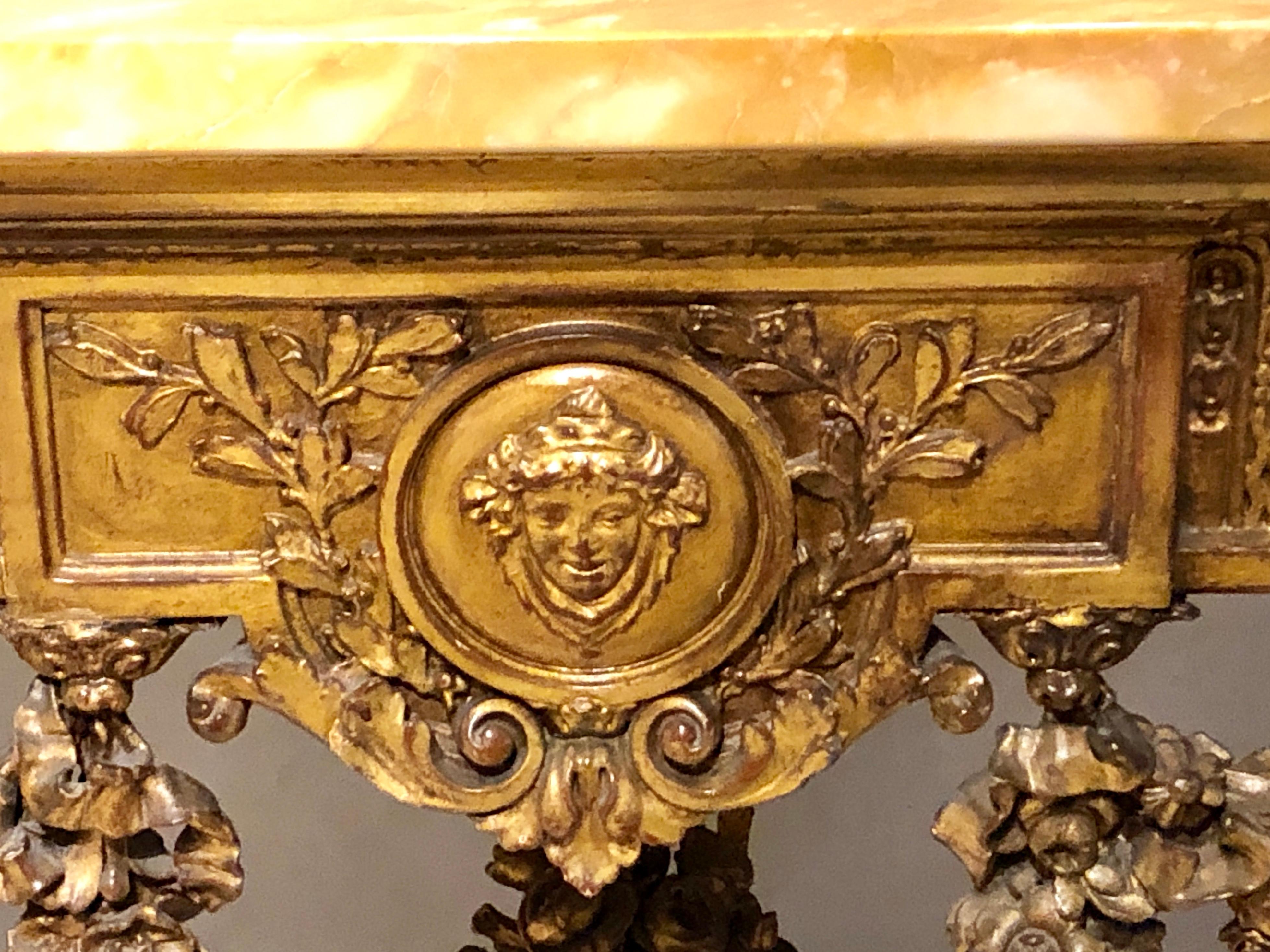 Louis XV Style Giltwood Marble-Top Console, Hall or Center Table 1