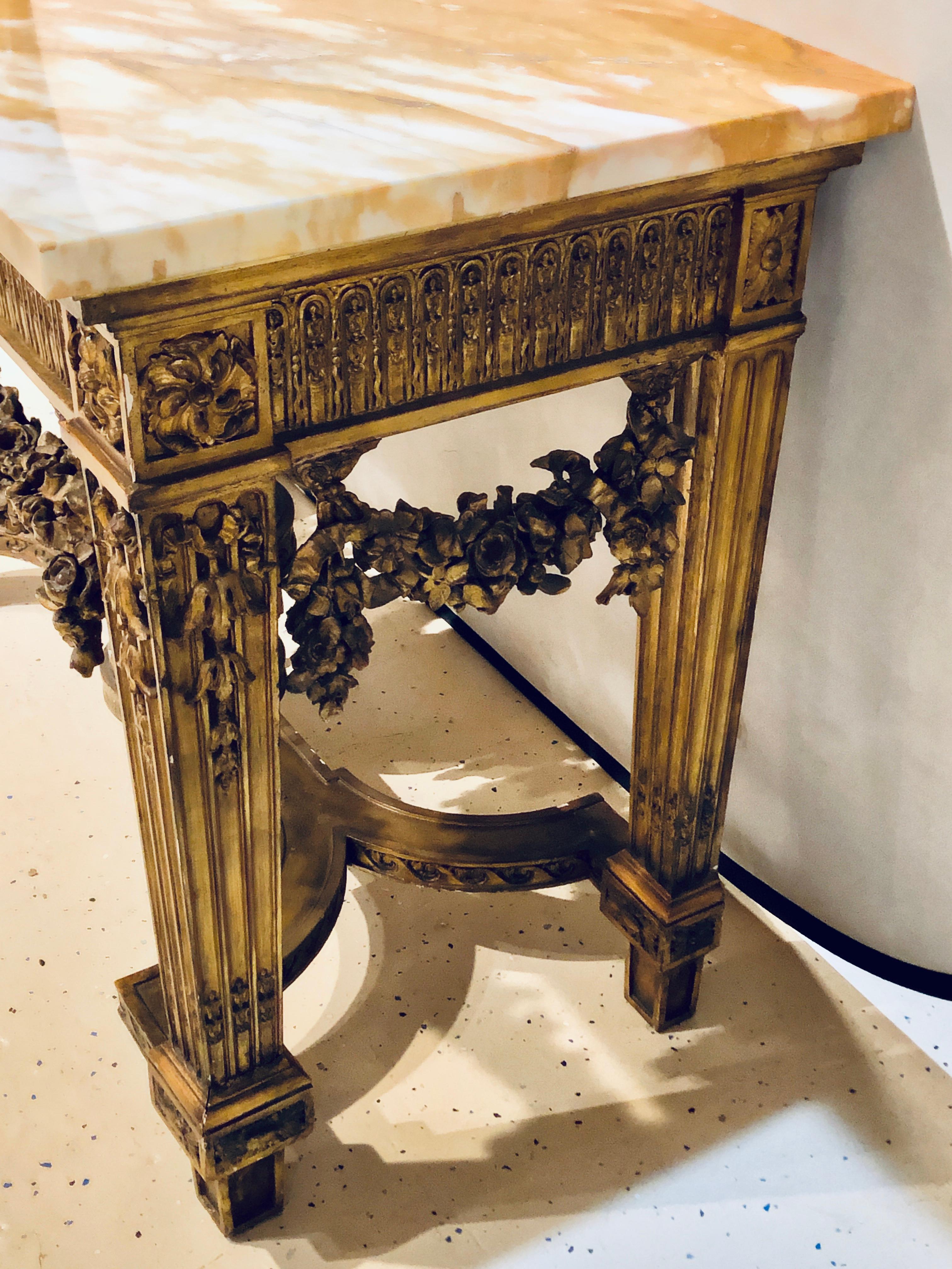 Louis XV Style Giltwood Marble-Top Console, Hall or Center Table 2