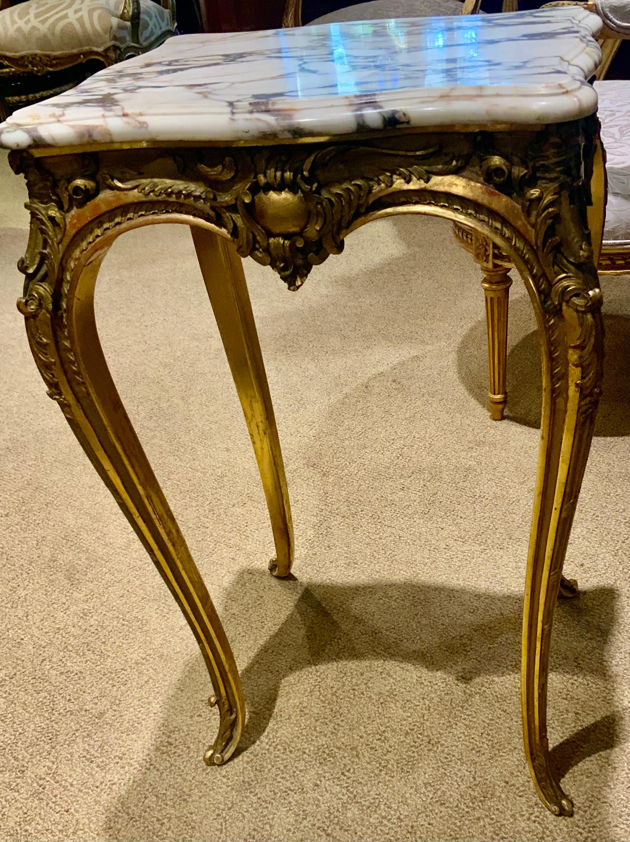 Louis XV-Style Gilt Wood Occasional Table with White/Cream Hue Marble Top For Sale 1