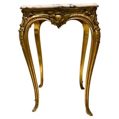 Antique Louis XV-Style Gilt Wood Occasional Table with White/Cream Hue Marble Top