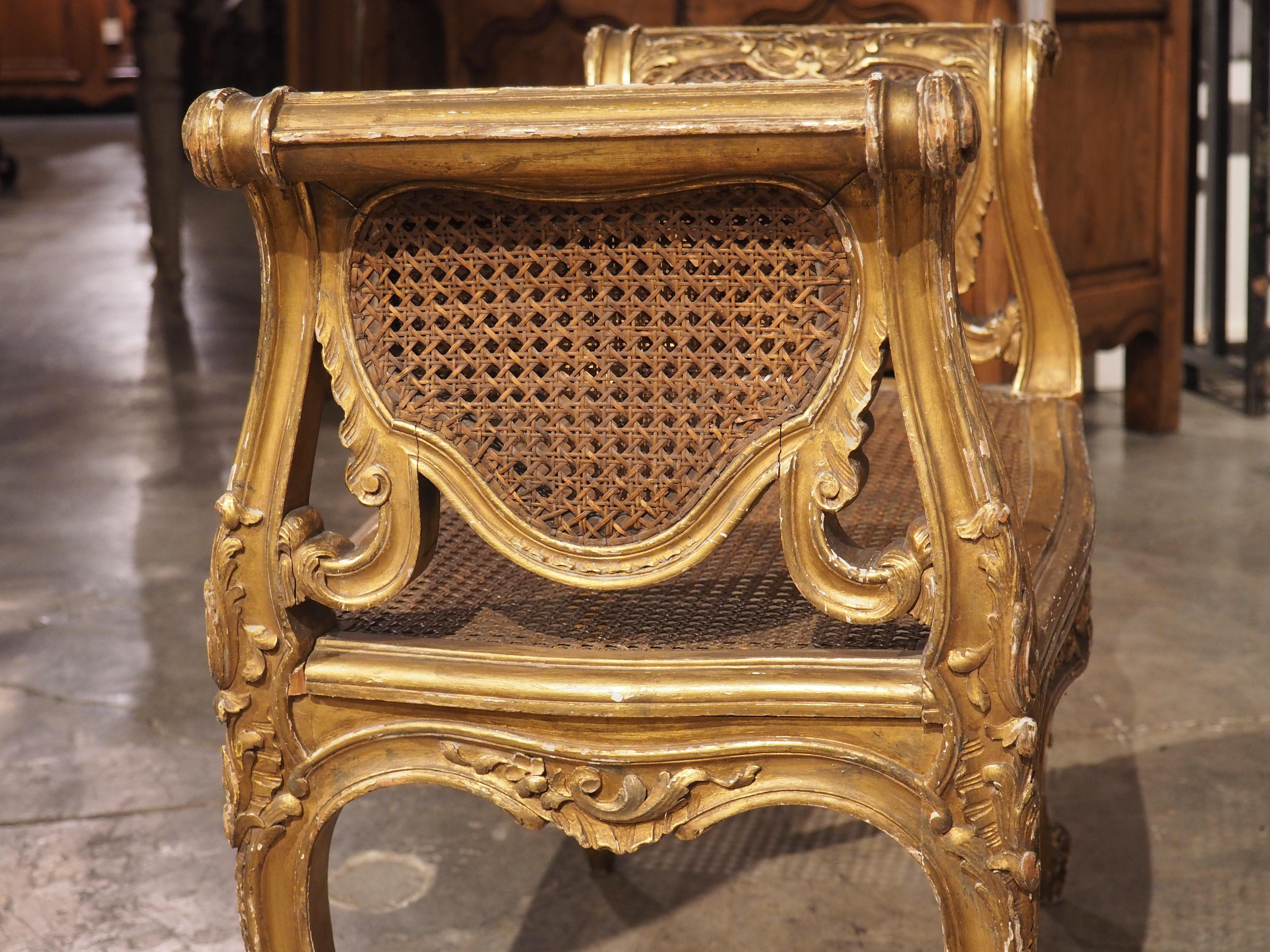 Louis XV Style Giltwood and Caned Banquette from France, circa 1850 4