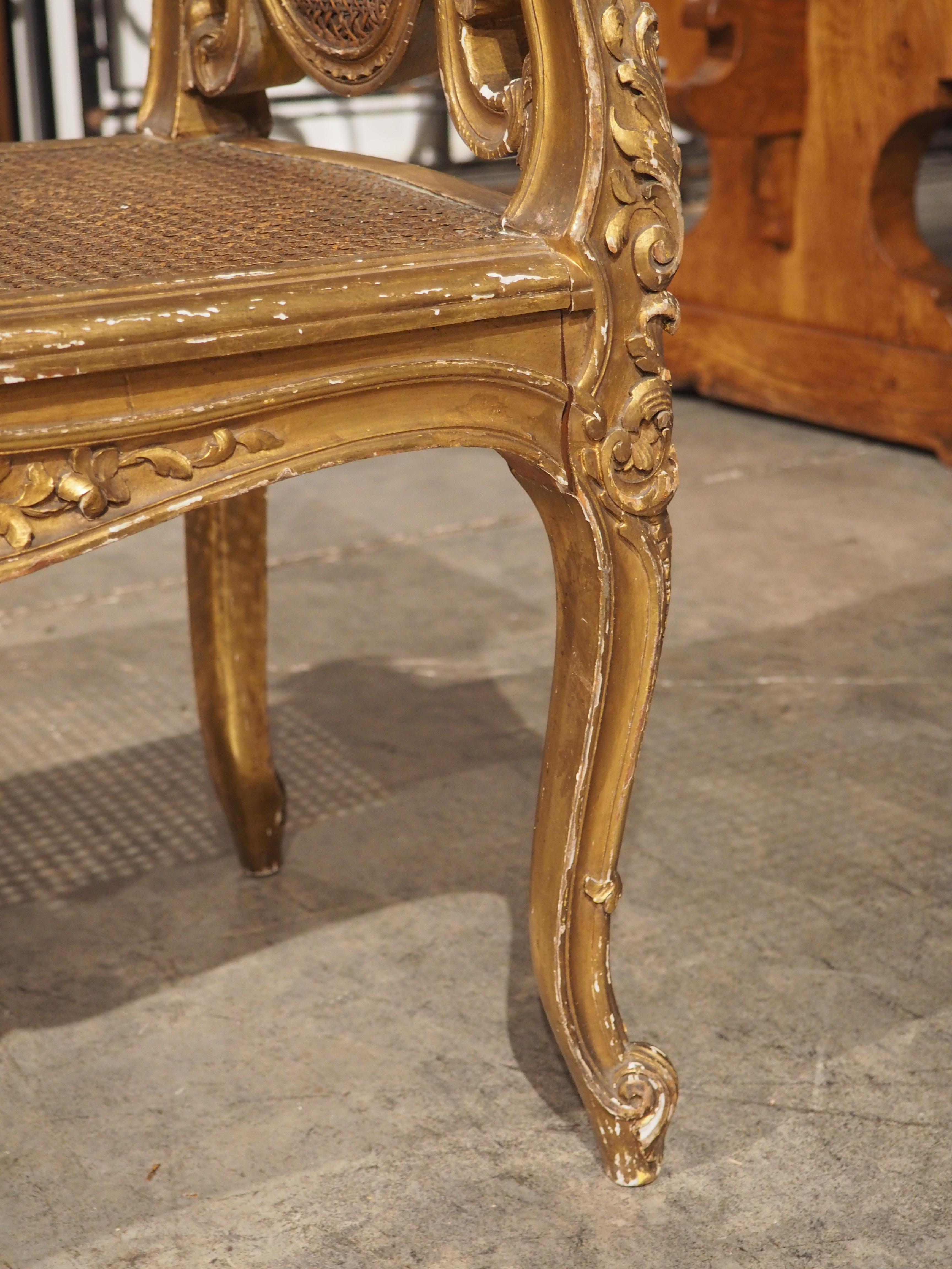 Louis XV Style Giltwood and Caned Banquette from France, circa 1850 7