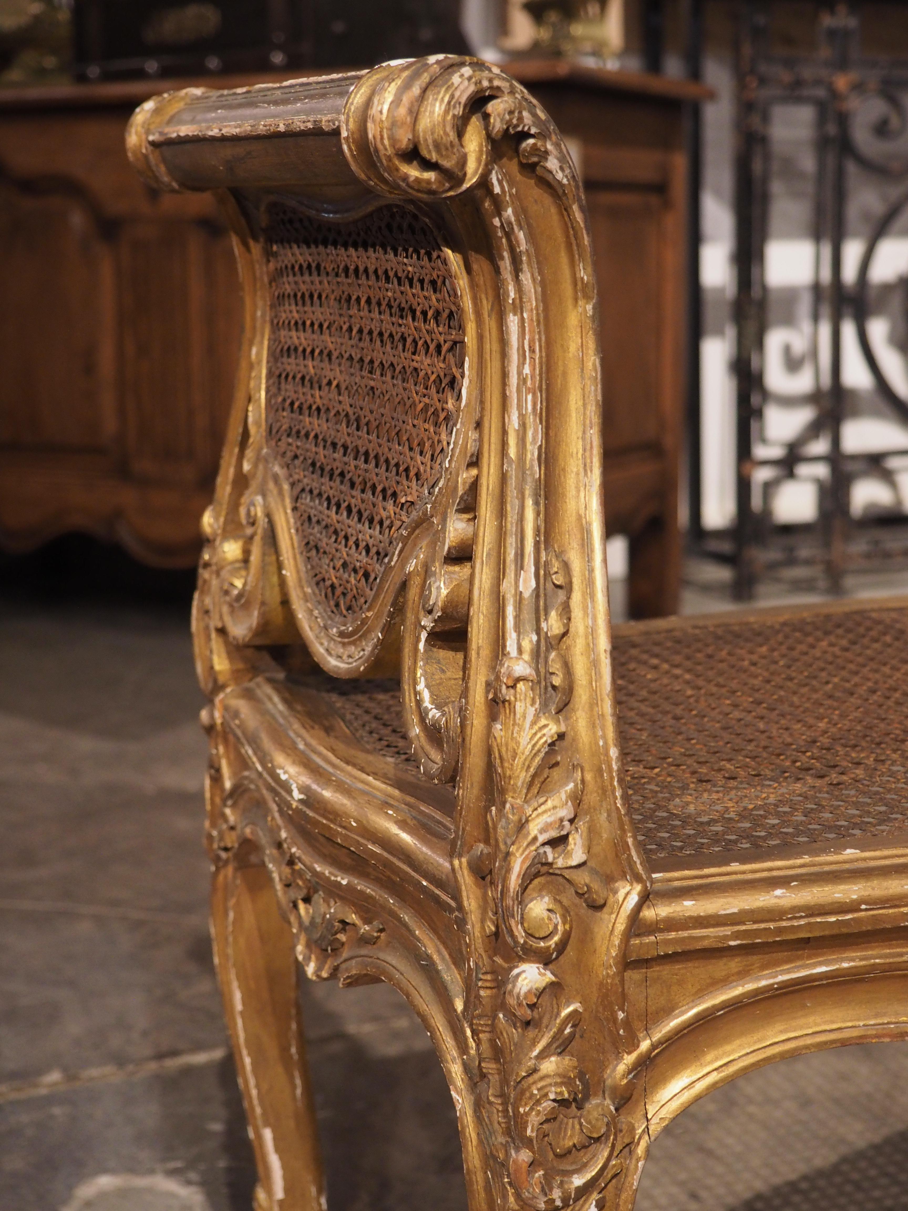 Louis XV Style Giltwood and Caned Banquette from France, circa 1850 9