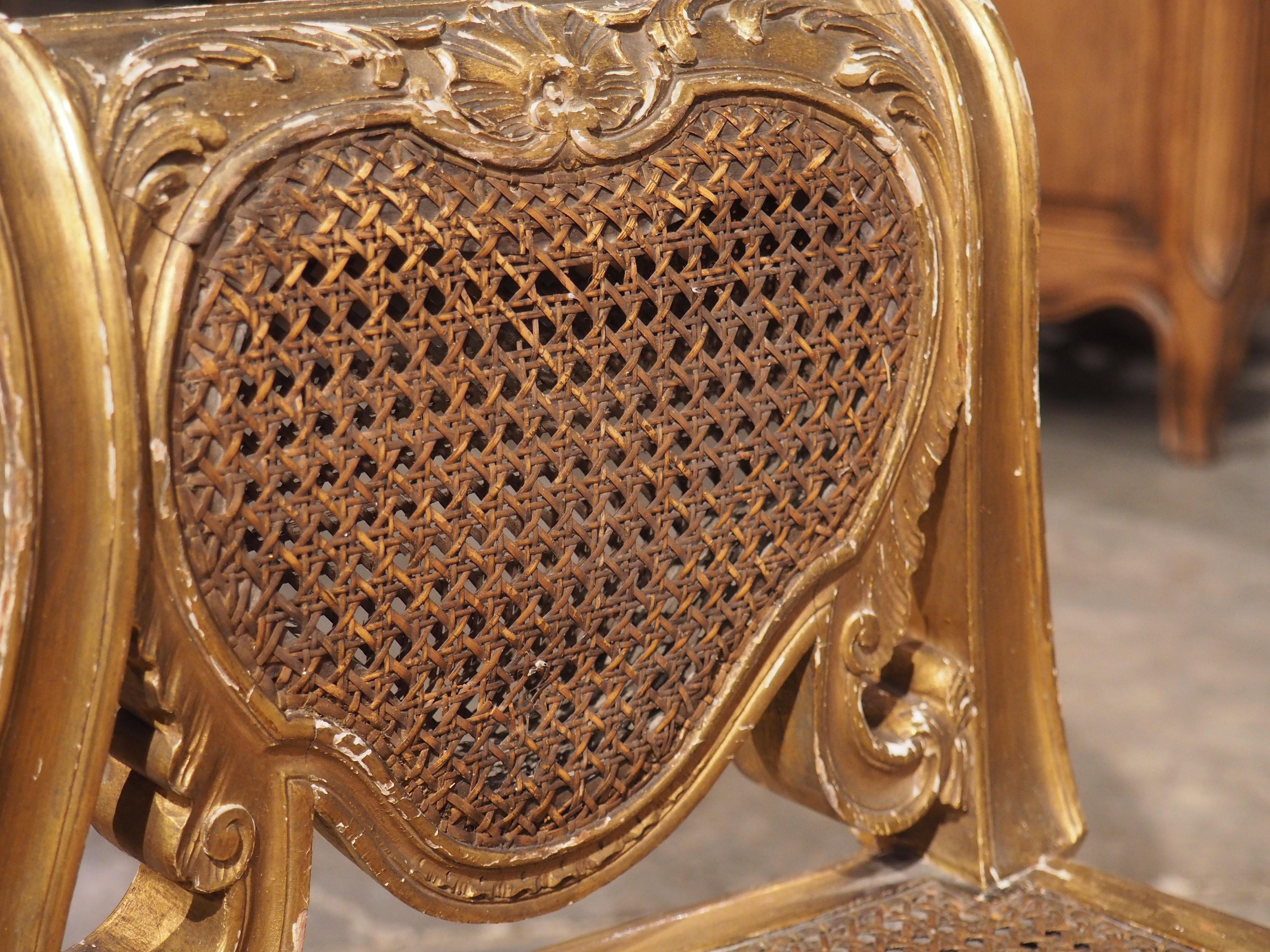 Mid-19th Century Louis XV Style Giltwood and Caned Banquette from France, circa 1850