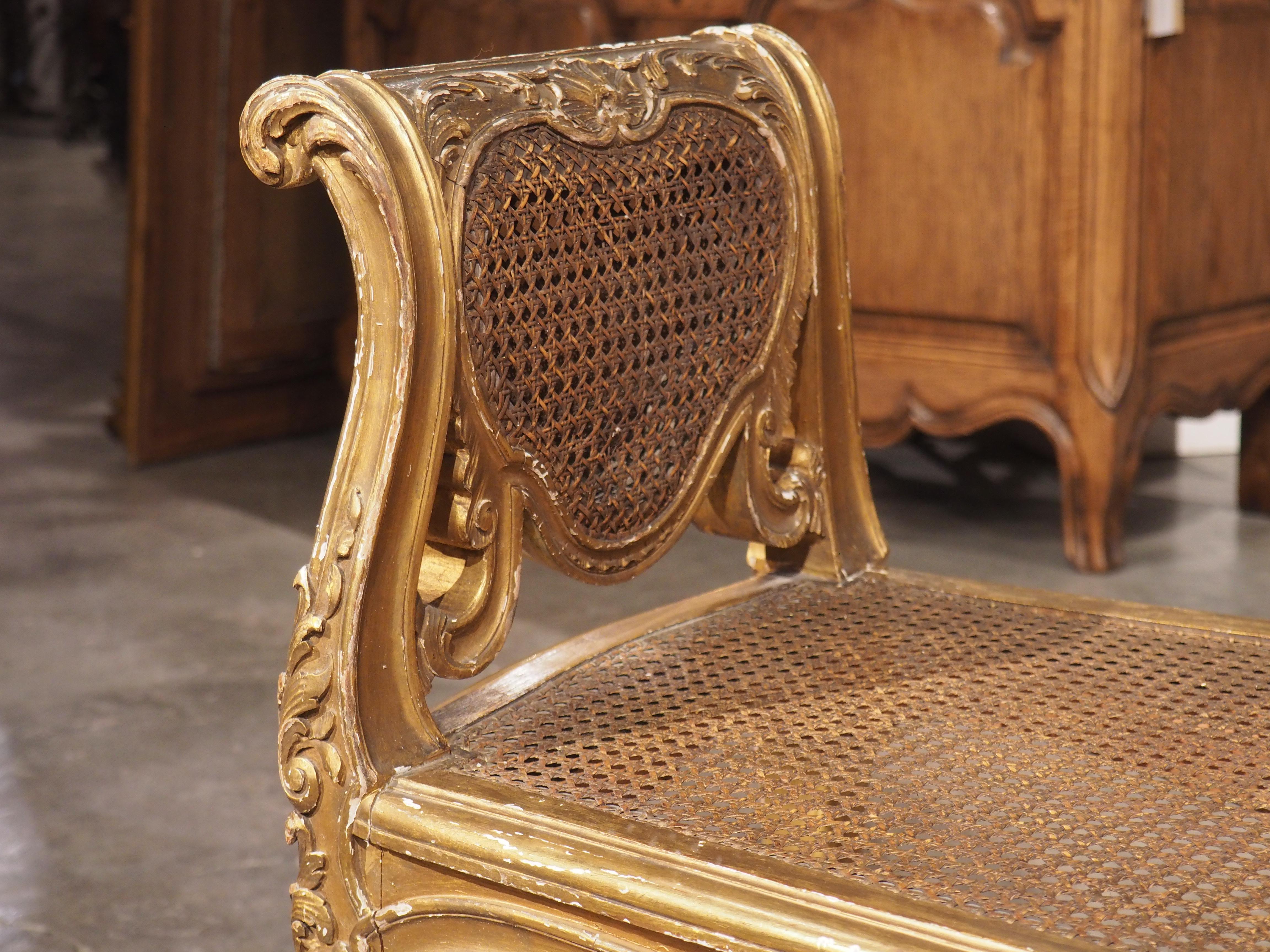 Wood Louis XV Style Giltwood and Caned Banquette from France, circa 1850