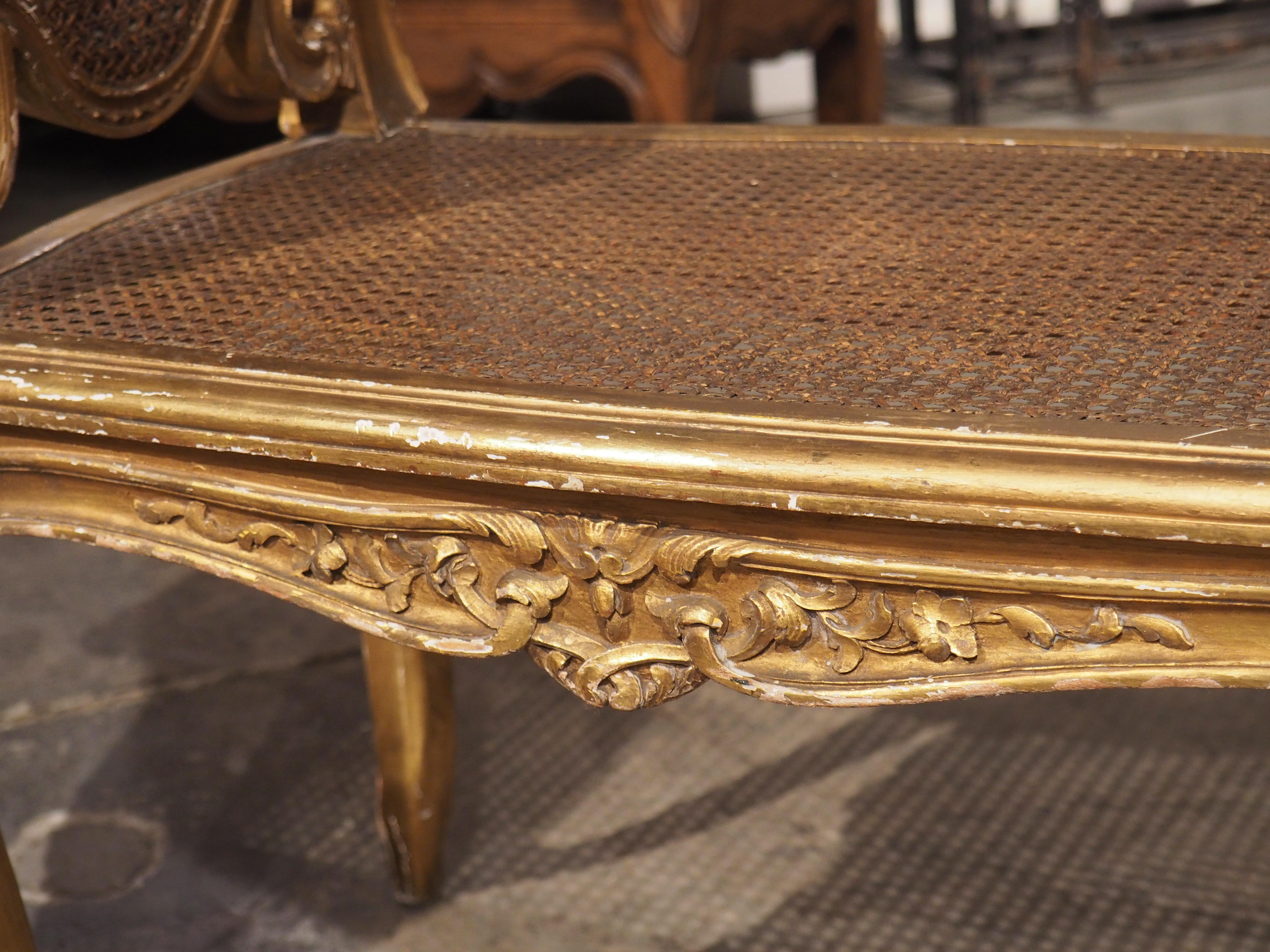 Louis XV Style Giltwood and Caned Banquette from France, circa 1850 1