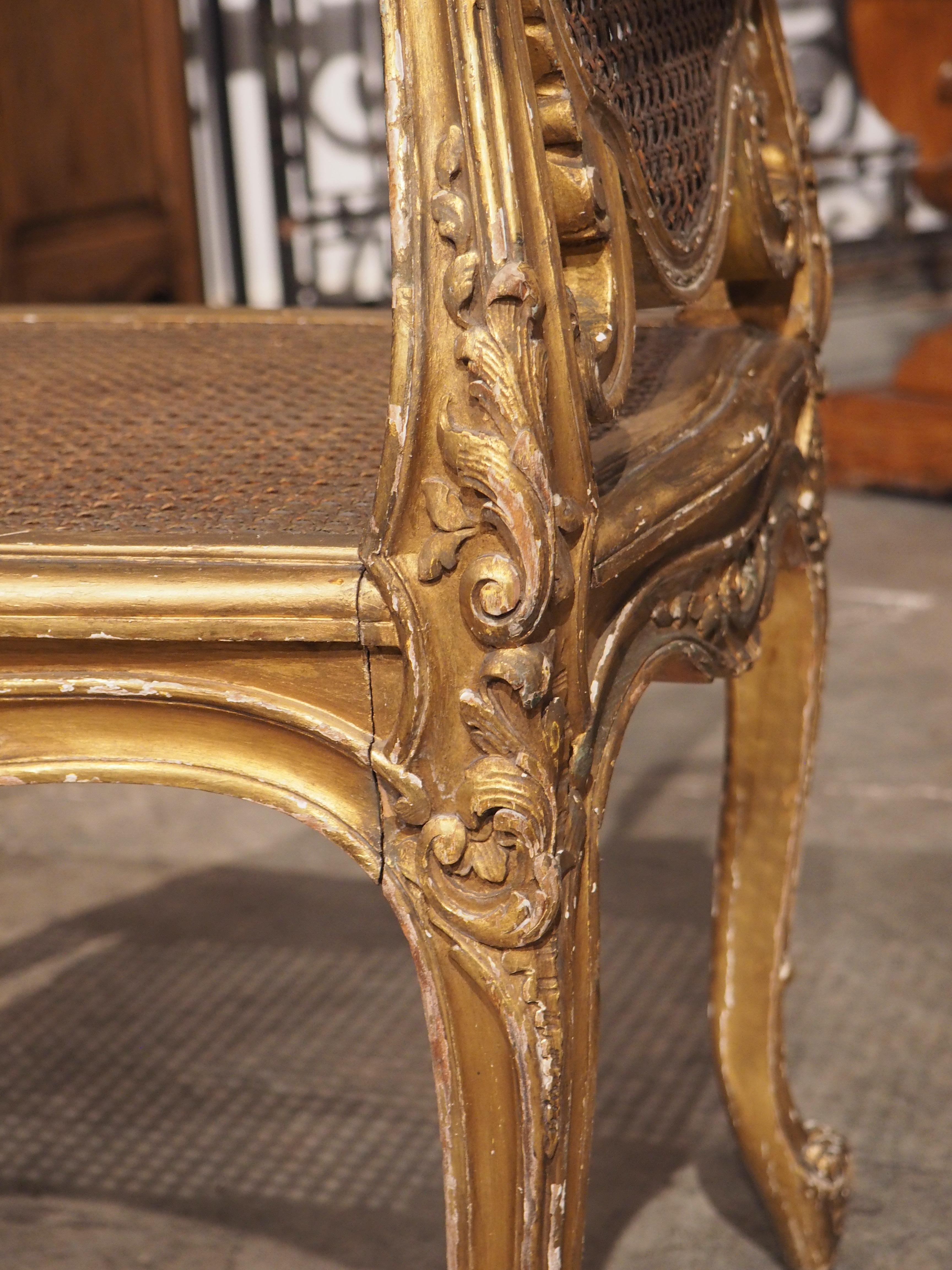Louis XV Style Giltwood and Caned Banquette from France, circa 1850 2