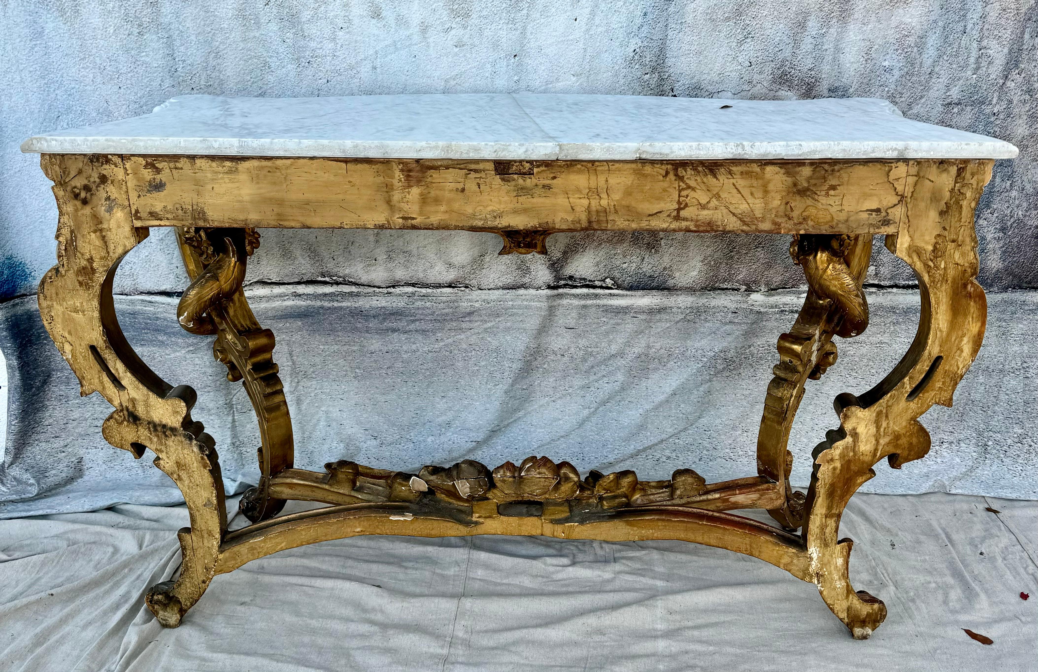 Louis XV Style Giltwood and Marble Console Table For Sale 1