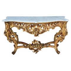 Console de style Louis XV en bois doré et marbre