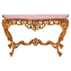 Konsolentisch aus Giltholz und Marmor im Stil Louis XV