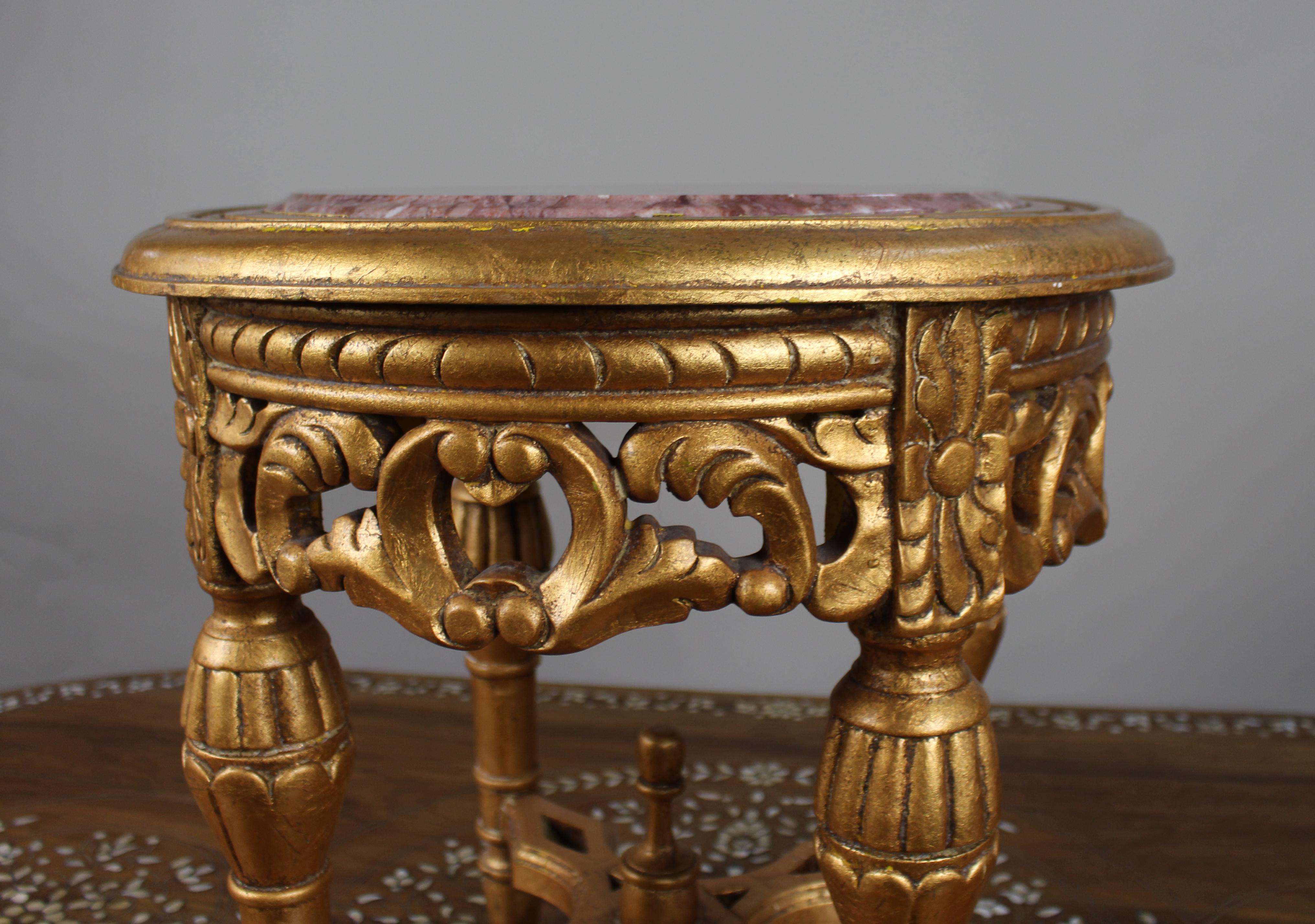 20th Century Louis XV Style Giltwood and Rouge Marble Lamp Table For Sale