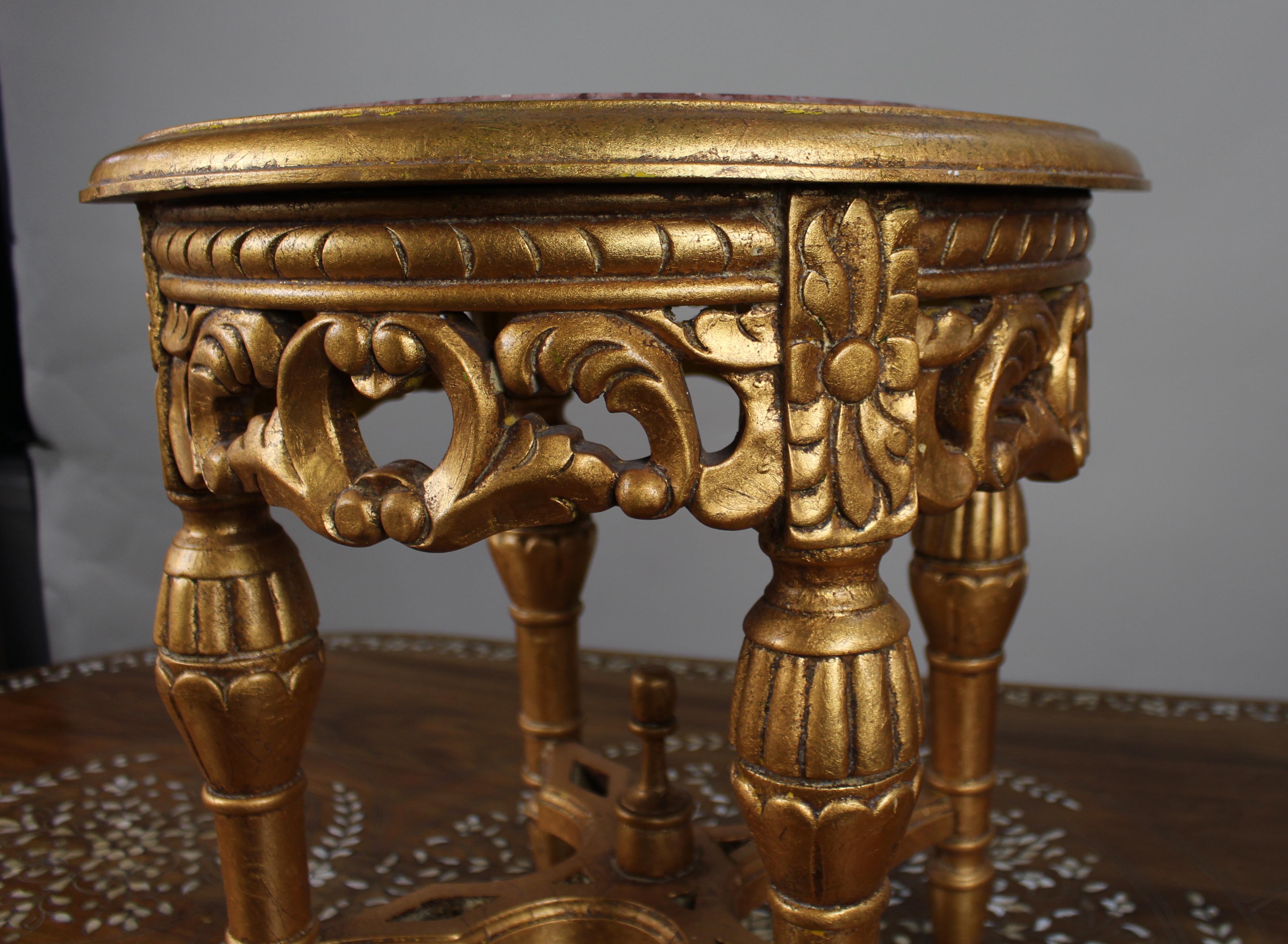 Louis XV Style Giltwood and Rouge Marble Lamp Table For Sale 1