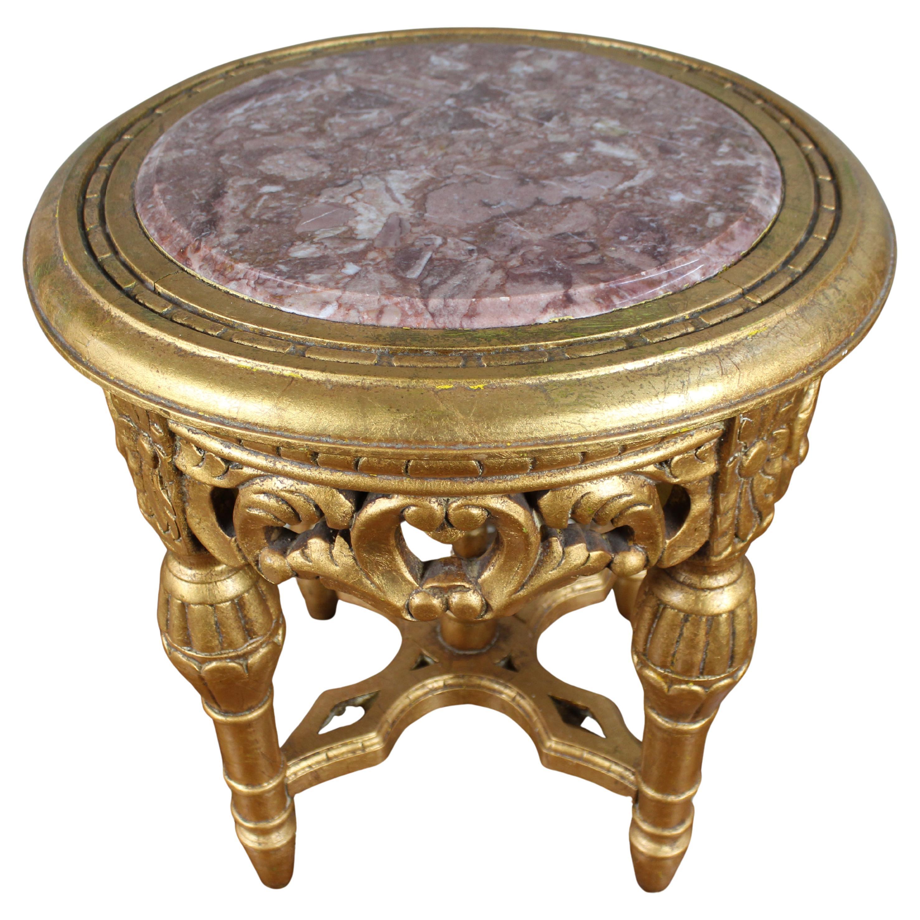 Louis XV Style Giltwood and Rouge Marble Lamp Table For Sale