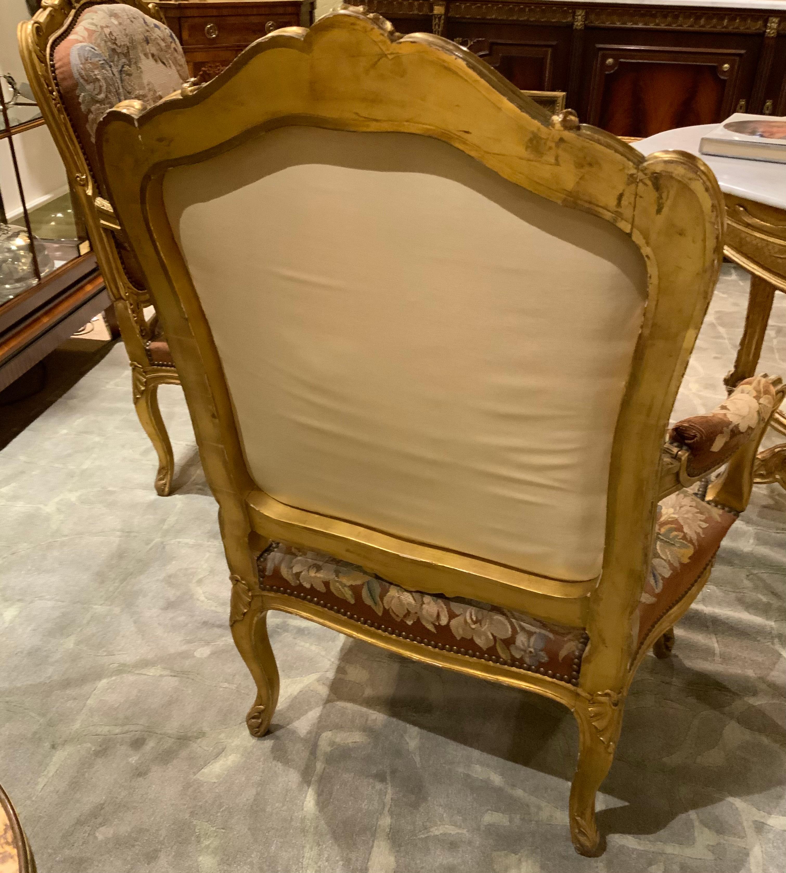 gepolsterte Salon-Suite aus vergoldetem Holz und Wandteppich im Louis-XV-Stil, 19. Jahrhundert im Angebot 4