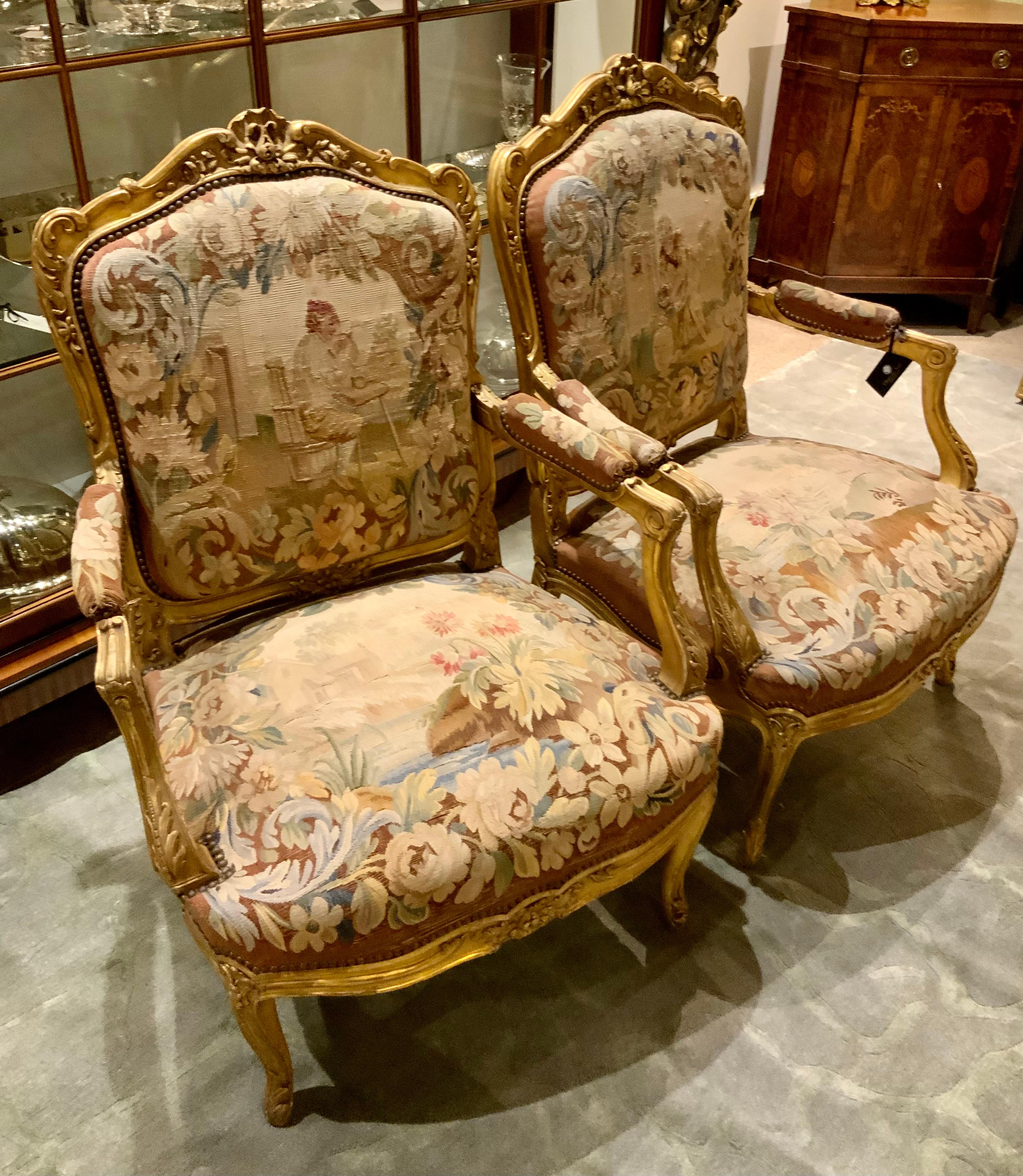 Louis XV Style Giltwood and Tapestry upholstered salon suite, 19 th century For Sale 6
