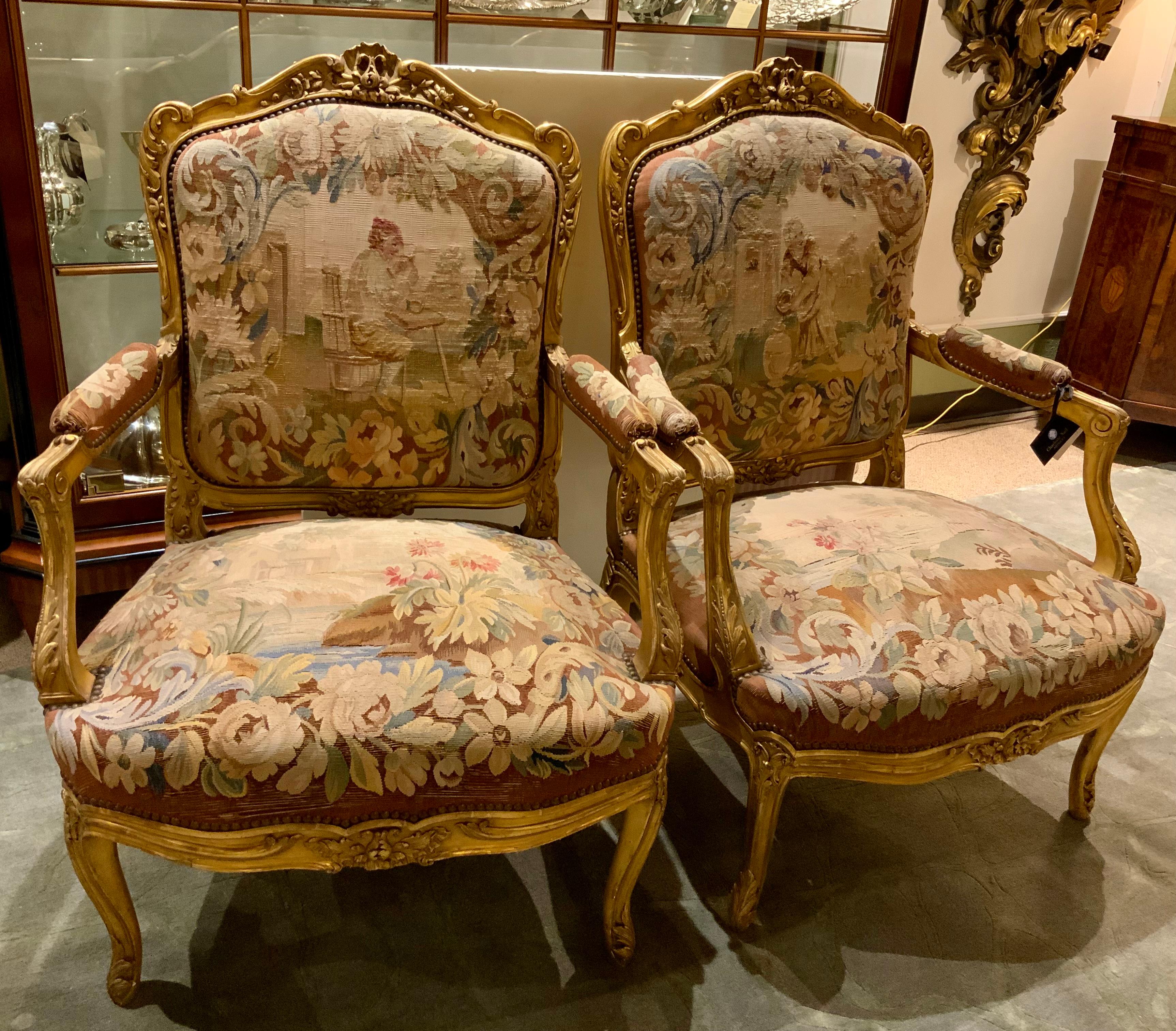 Louis XV Style Giltwood and Tapestry upholstered salon suite, 19 th century For Sale 14