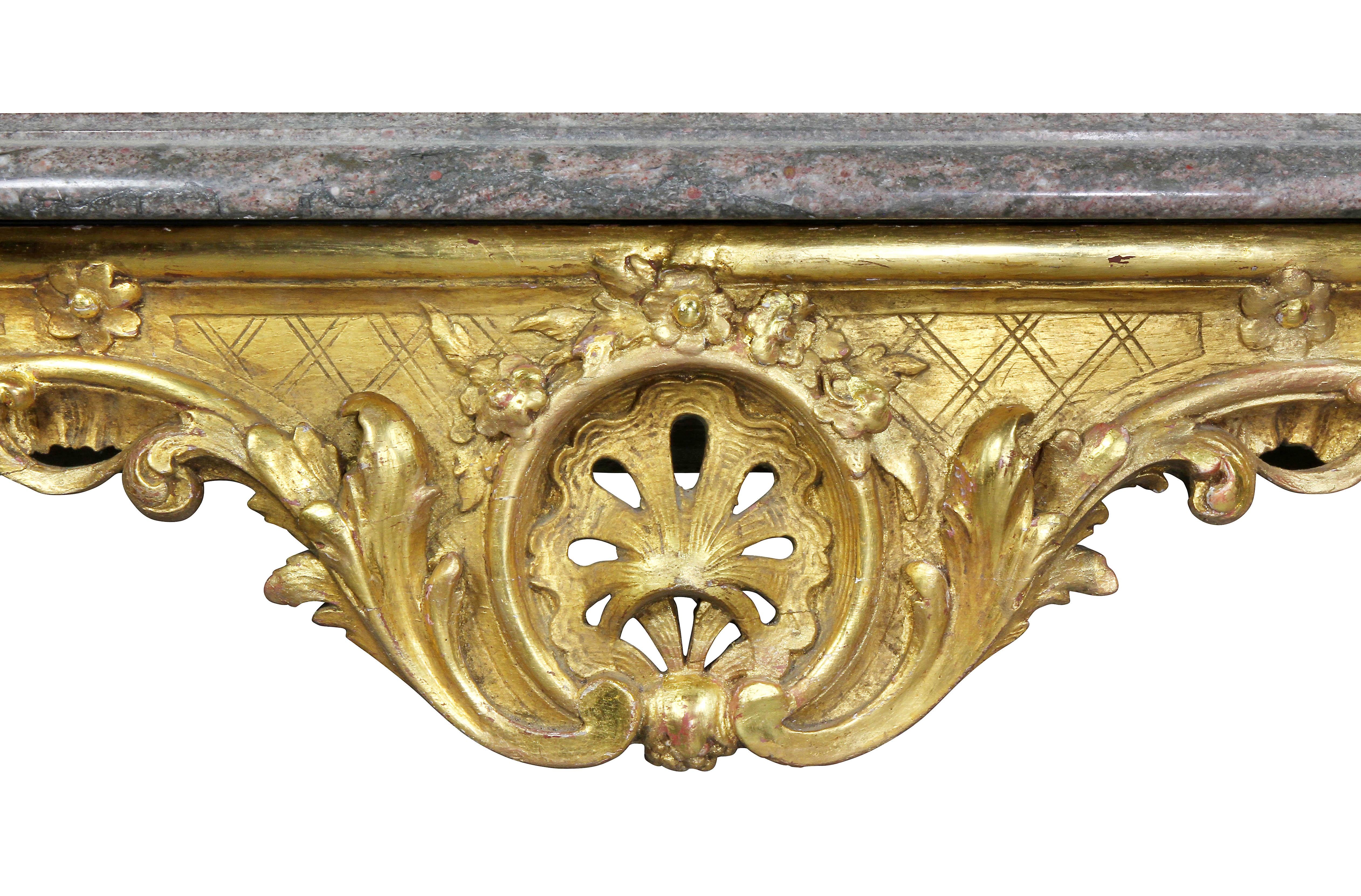 Louis XV Style Giltwood Console Table In Good Condition For Sale In Essex, MA
