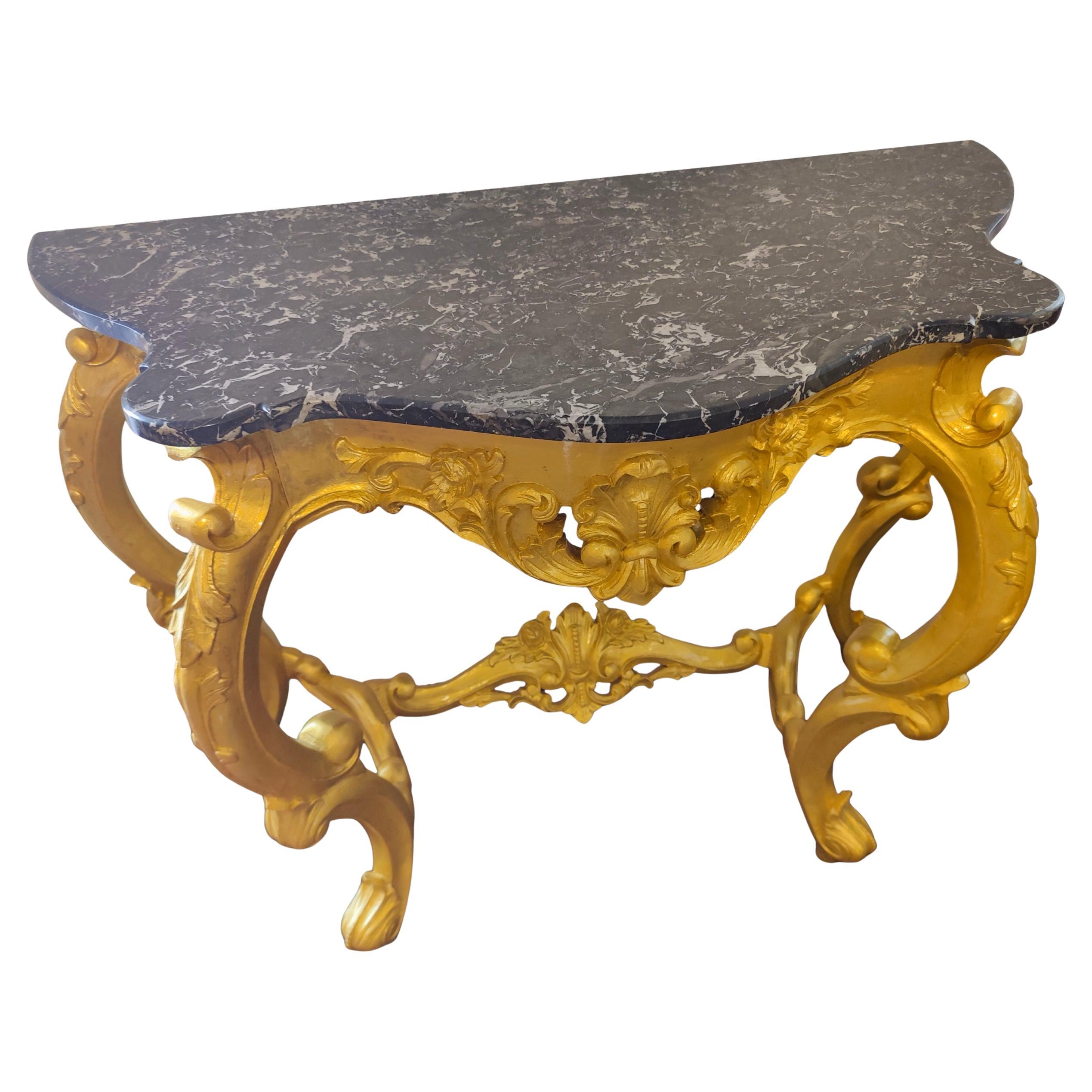 Louis XV Style Giltwood Console Table with Marble Top, circa 1900 For Sale
