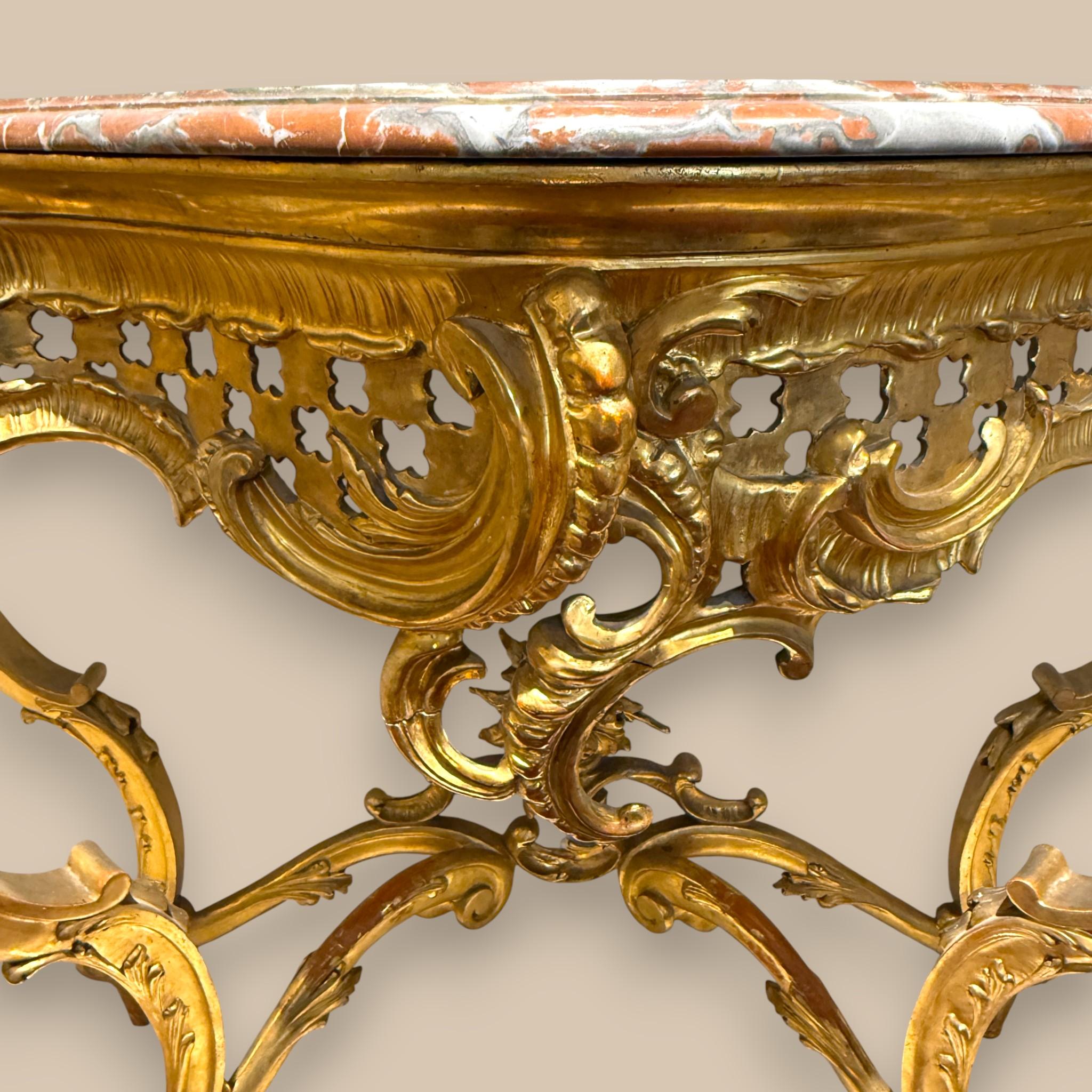 Louis XV Style Giltwood Console with Marble top, 19th Century For Sale 5