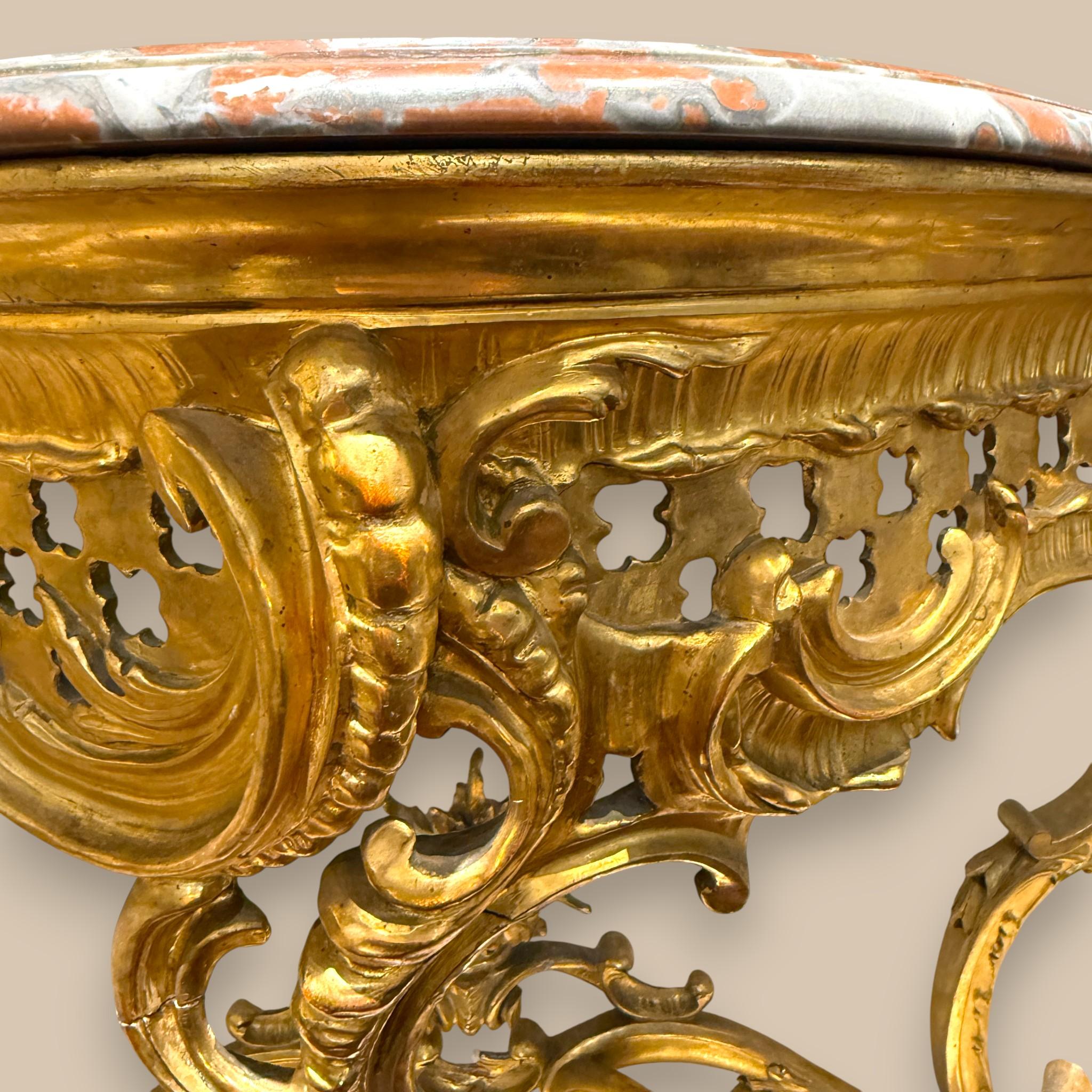 Louis XV Style Giltwood Console with Marble top, 19th Century For Sale 6