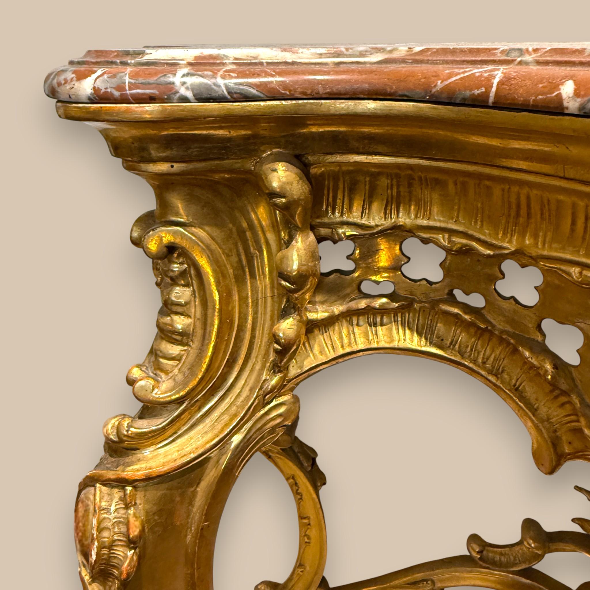 Louis XV Style Giltwood Console with Marble top, 19th Century For Sale 7