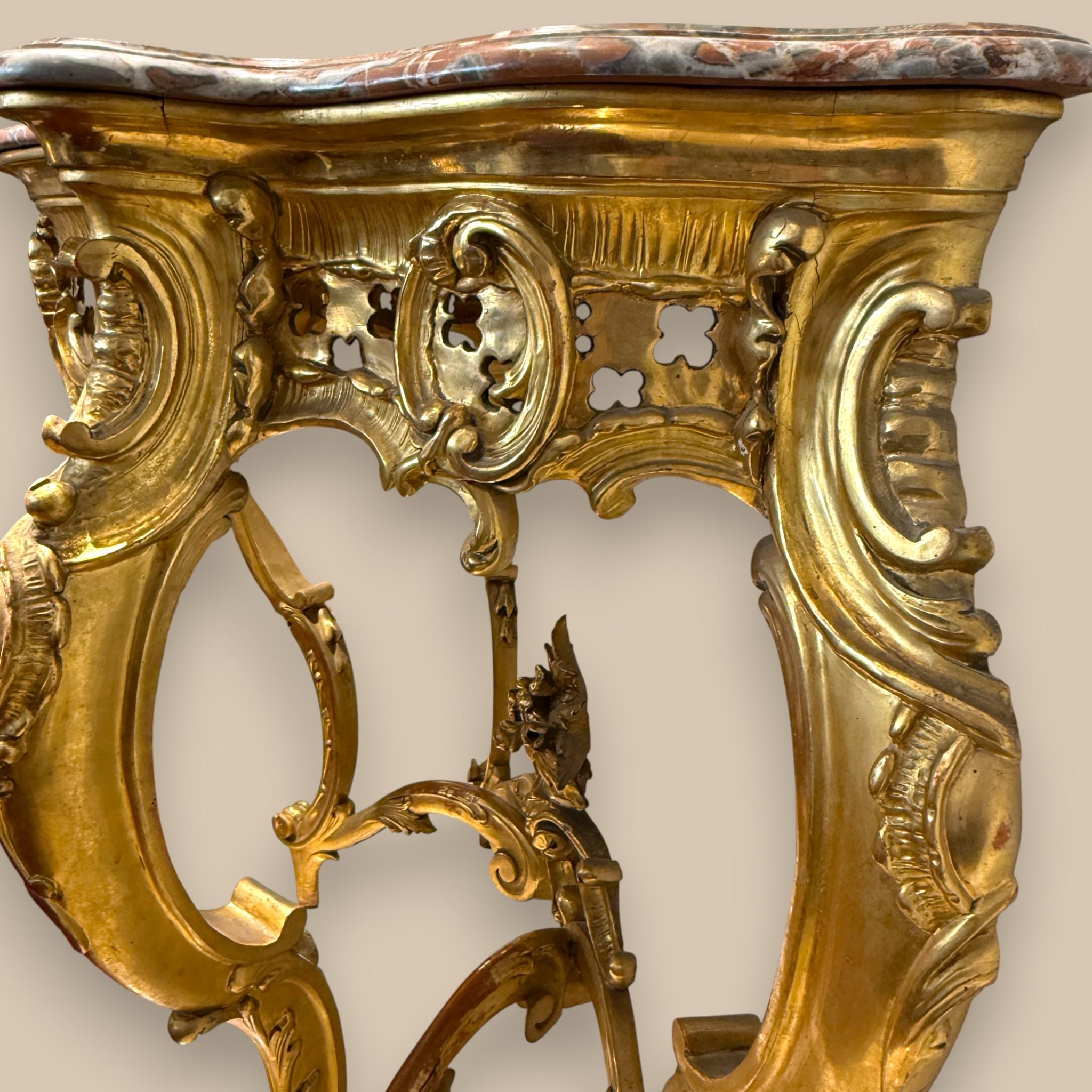 Louis XV Style Giltwood Console with Marble top, 19th Century For Sale 8