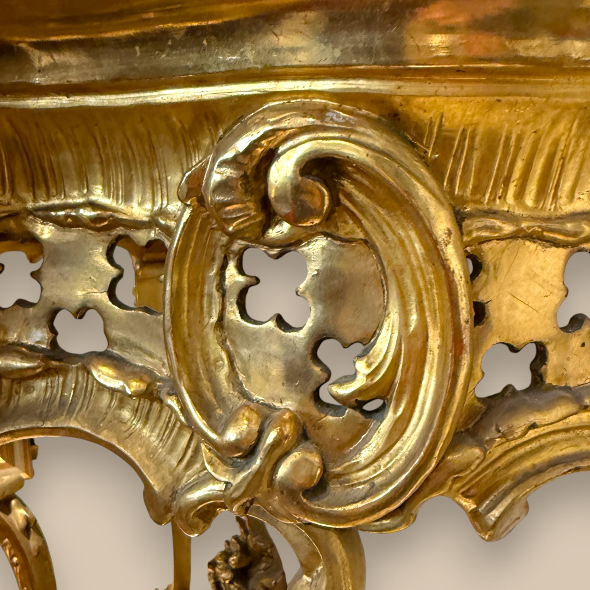 Louis XV Style Giltwood Console with Marble top, 19th Century For Sale 9