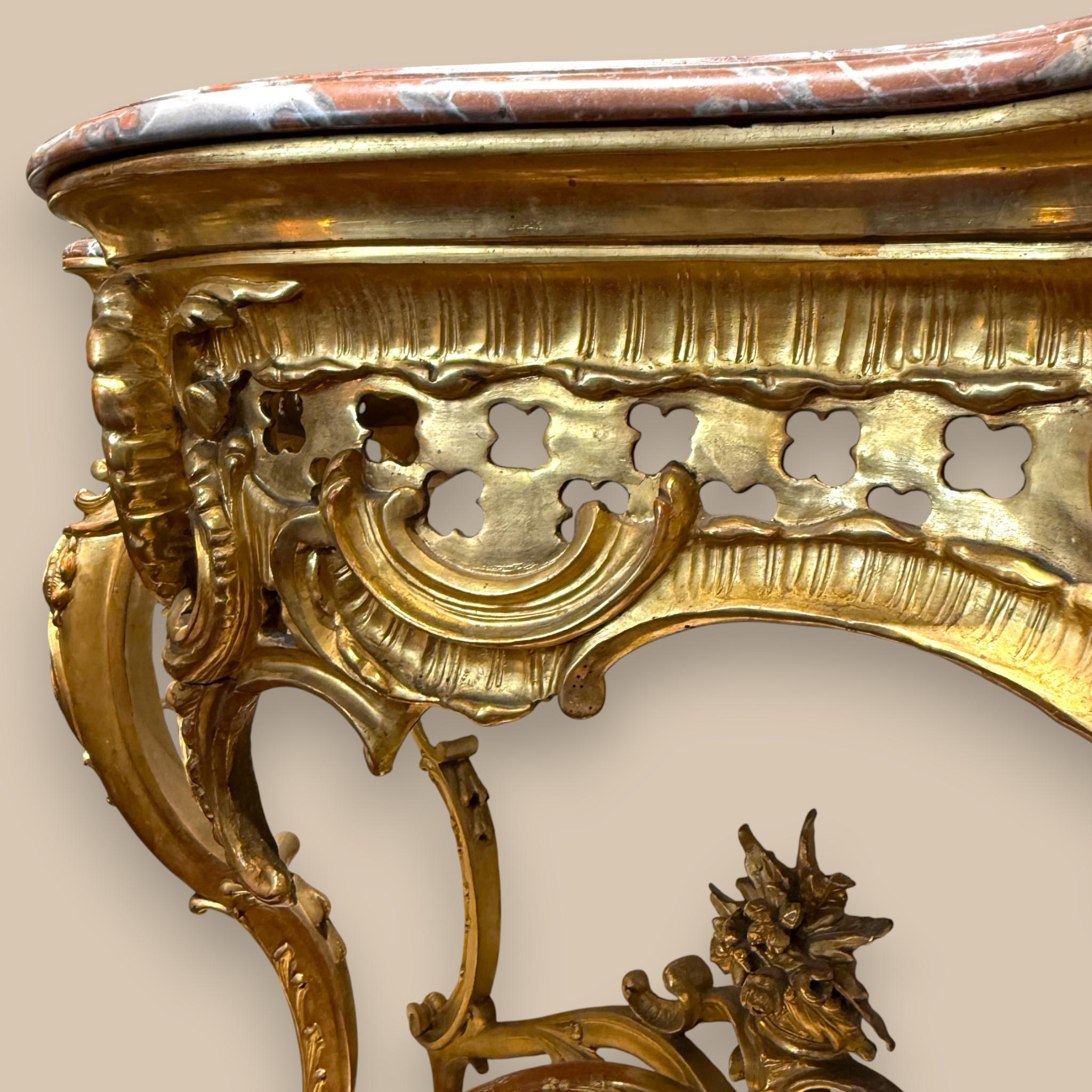 Louis XV Style Giltwood Console with Marble top, 19th Century For Sale 10