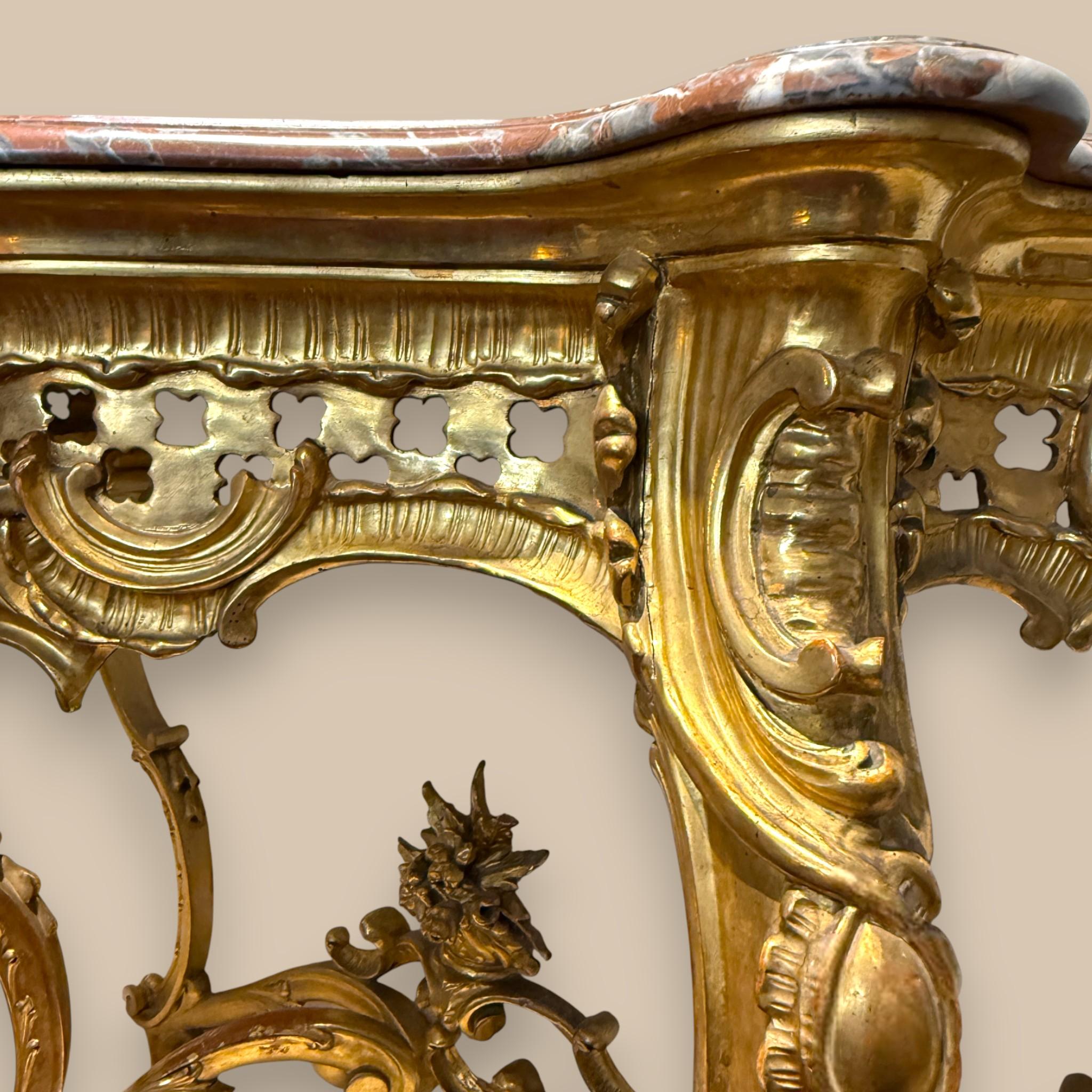 Louis XV Style Giltwood Console with Marble top, 19th Century For Sale 11