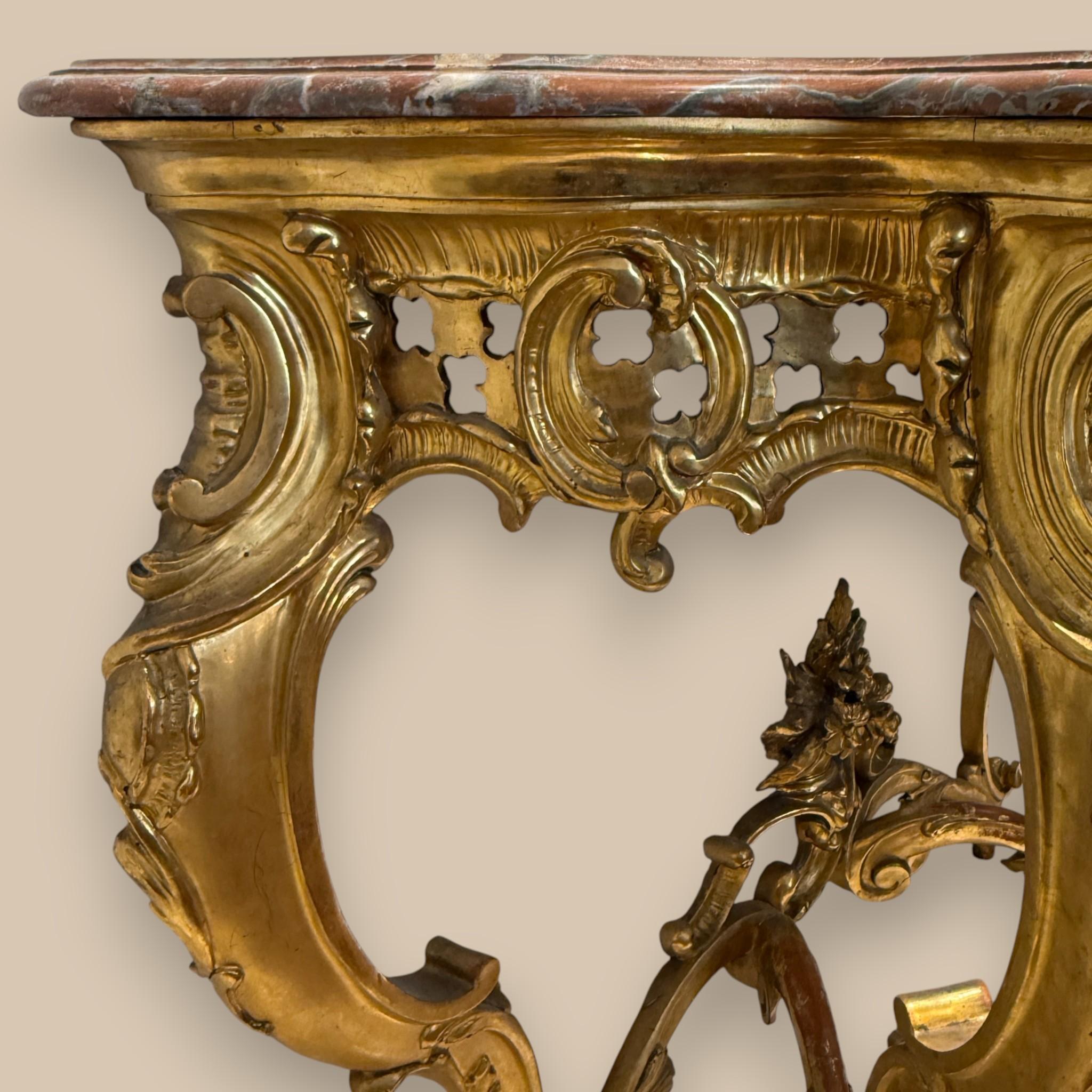 Louis XV Style Giltwood Console with Marble top, 19th Century For Sale 12