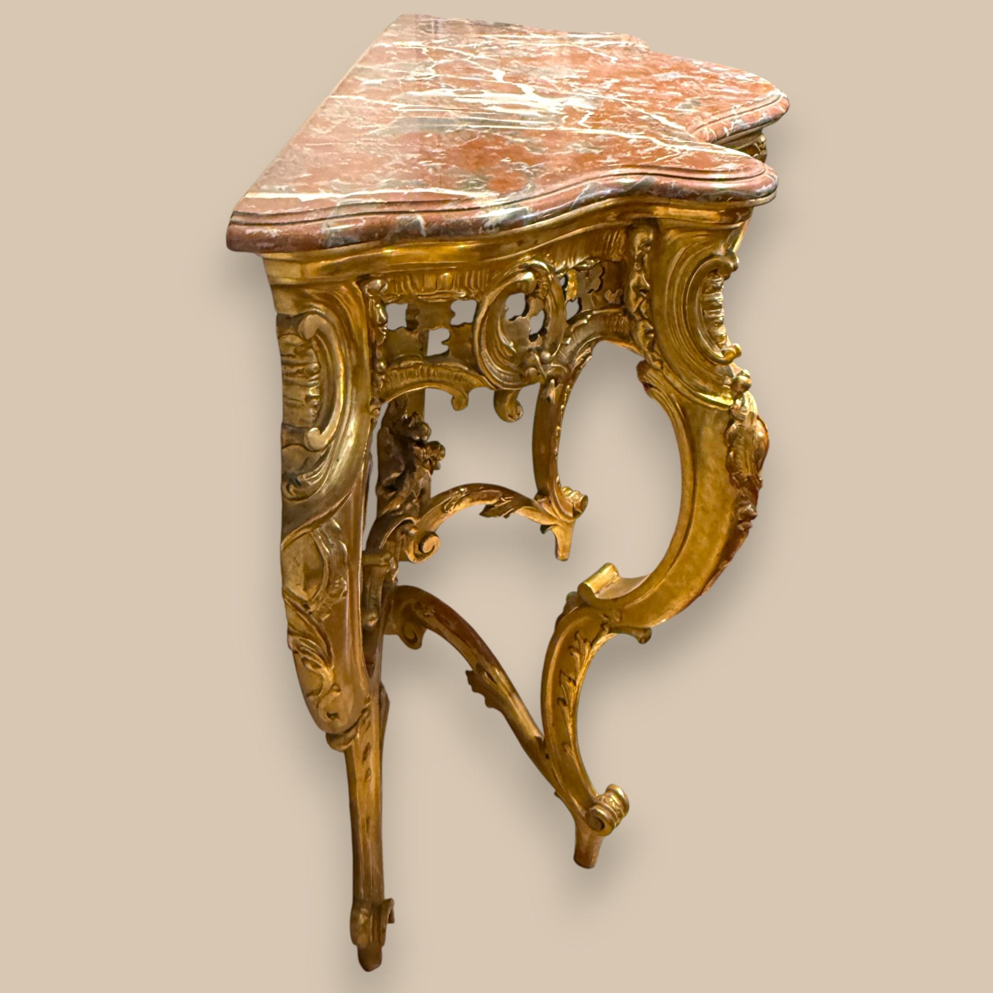 Early 19th Century Louis XV Style Giltwood Console with Marble top, 19th Century For Sale