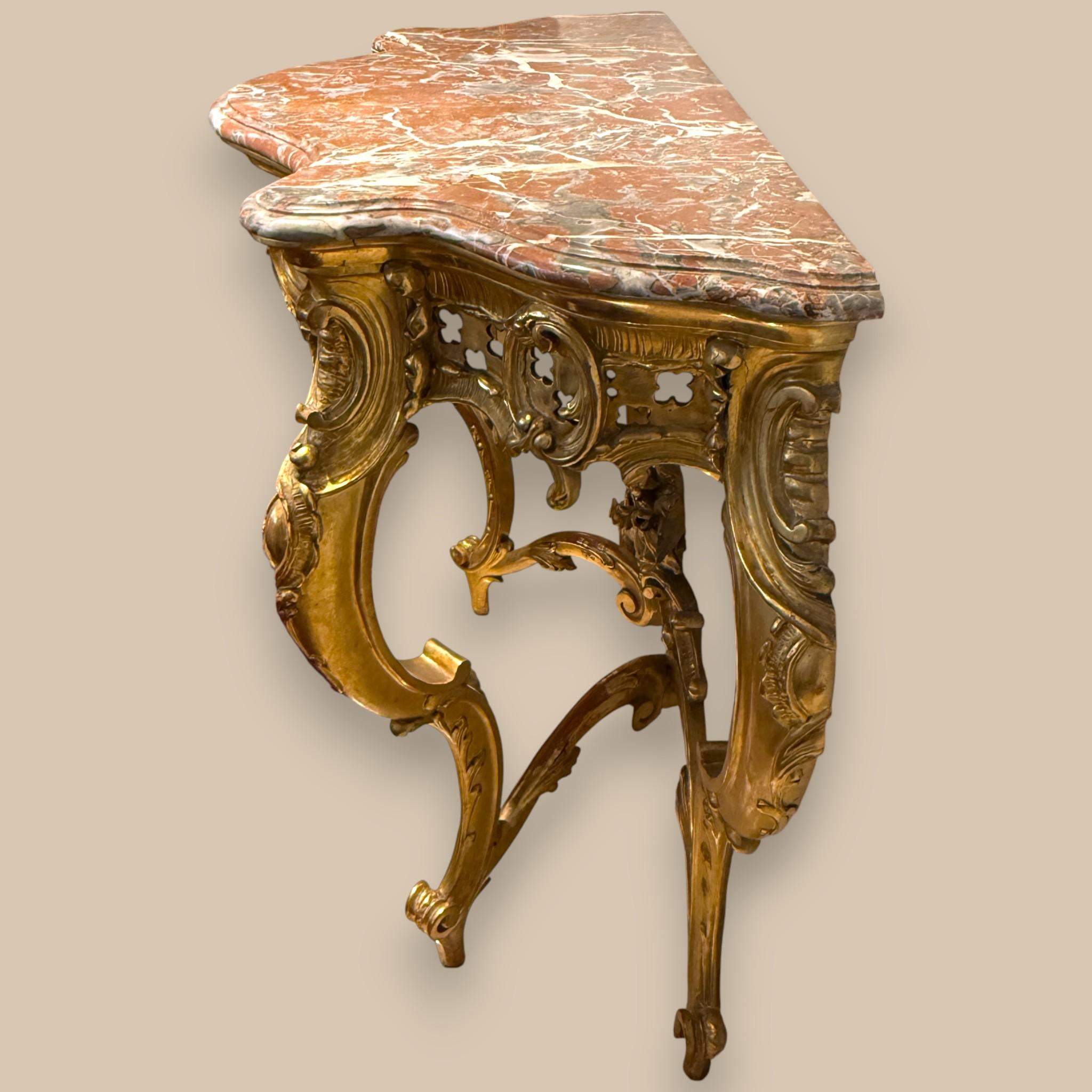 Louis XV Style Giltwood Console with Marble top, 19th Century For Sale 1