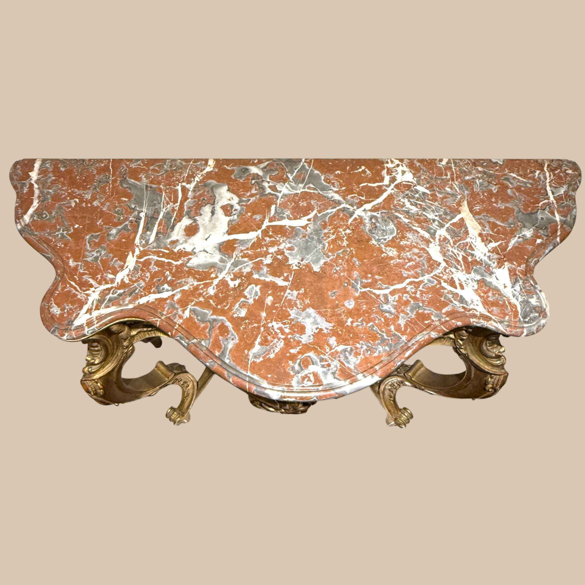 Louis XV Style Giltwood Console with Marble top, 19th Century For Sale 2