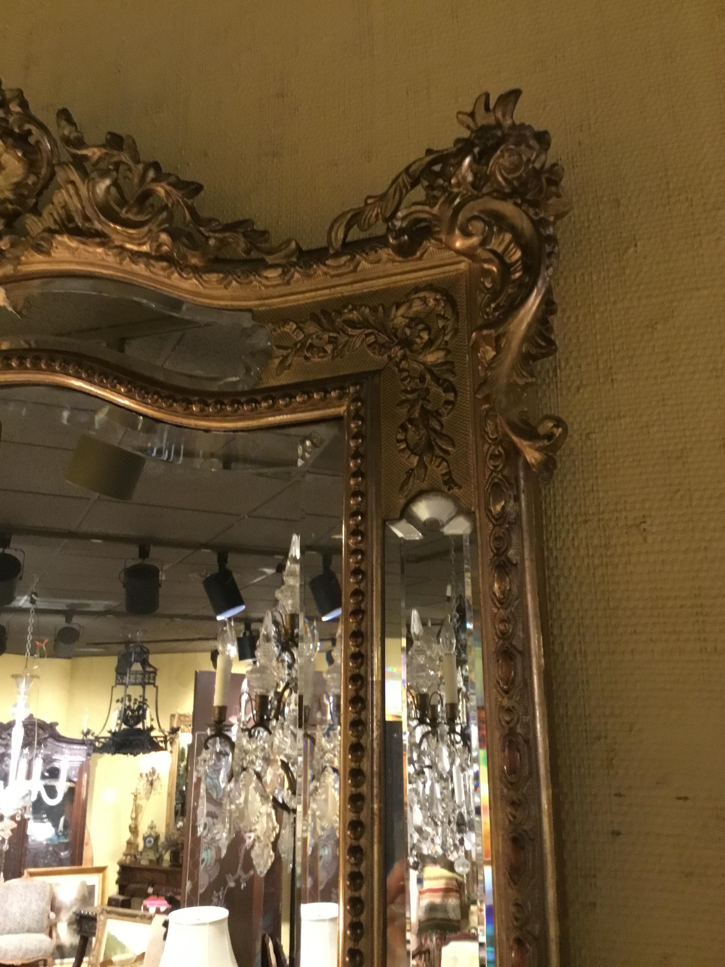 Louis XV Style Giltwood Cushion Mirror, 19th Century with Double Beveled Mirrors For Sale 2