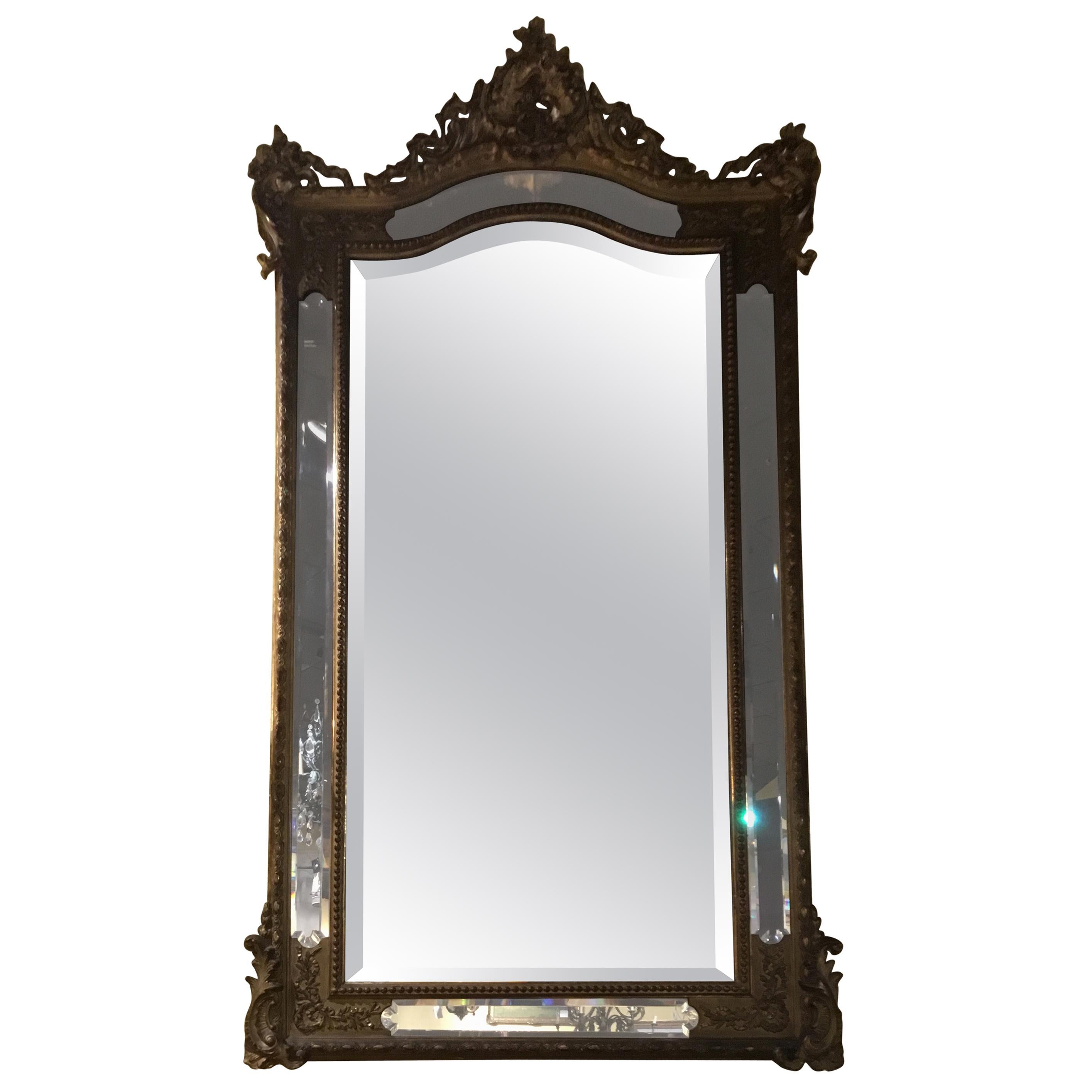 Louis XV Style Giltwood Cushion Mirror, 19th Century with Double Beveled Mirrors