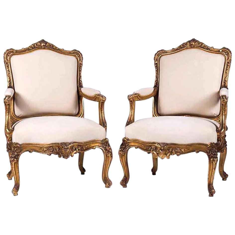 Louis XV Style Giltwood Fauteuils