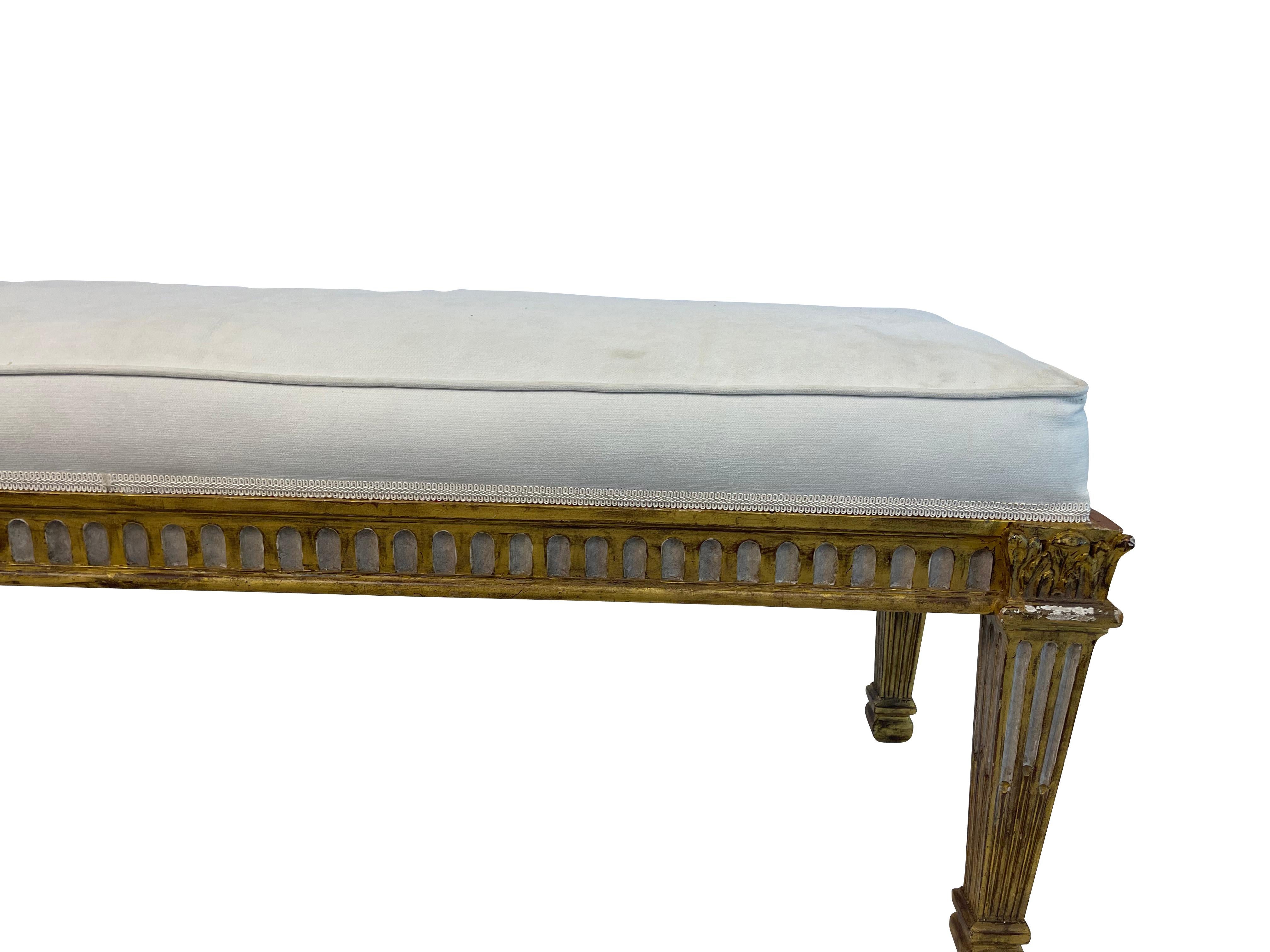 Louis XV Style Giltwood & Grey Painted Bench 2