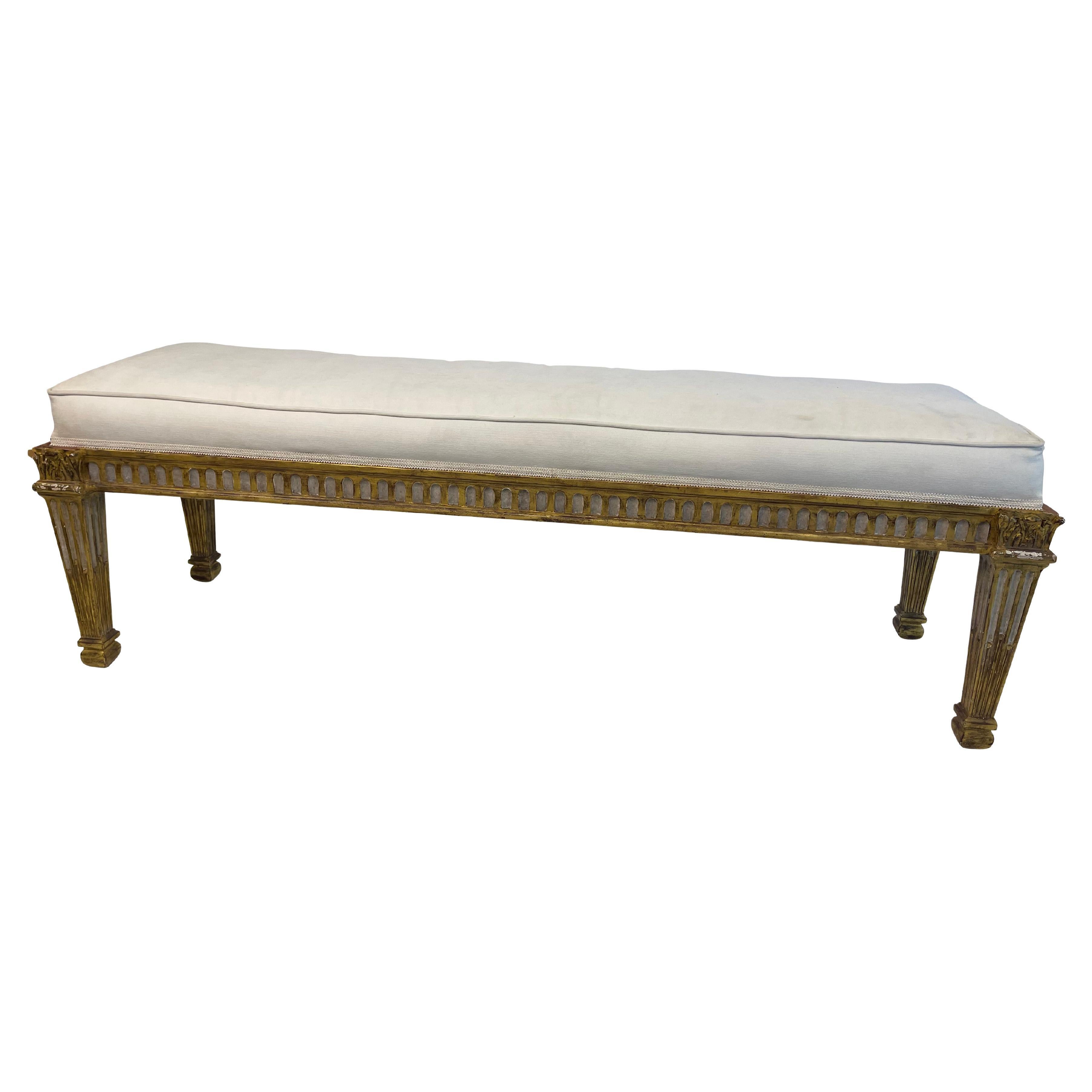 American Louis XV Style Giltwood & Grey Painted Bench