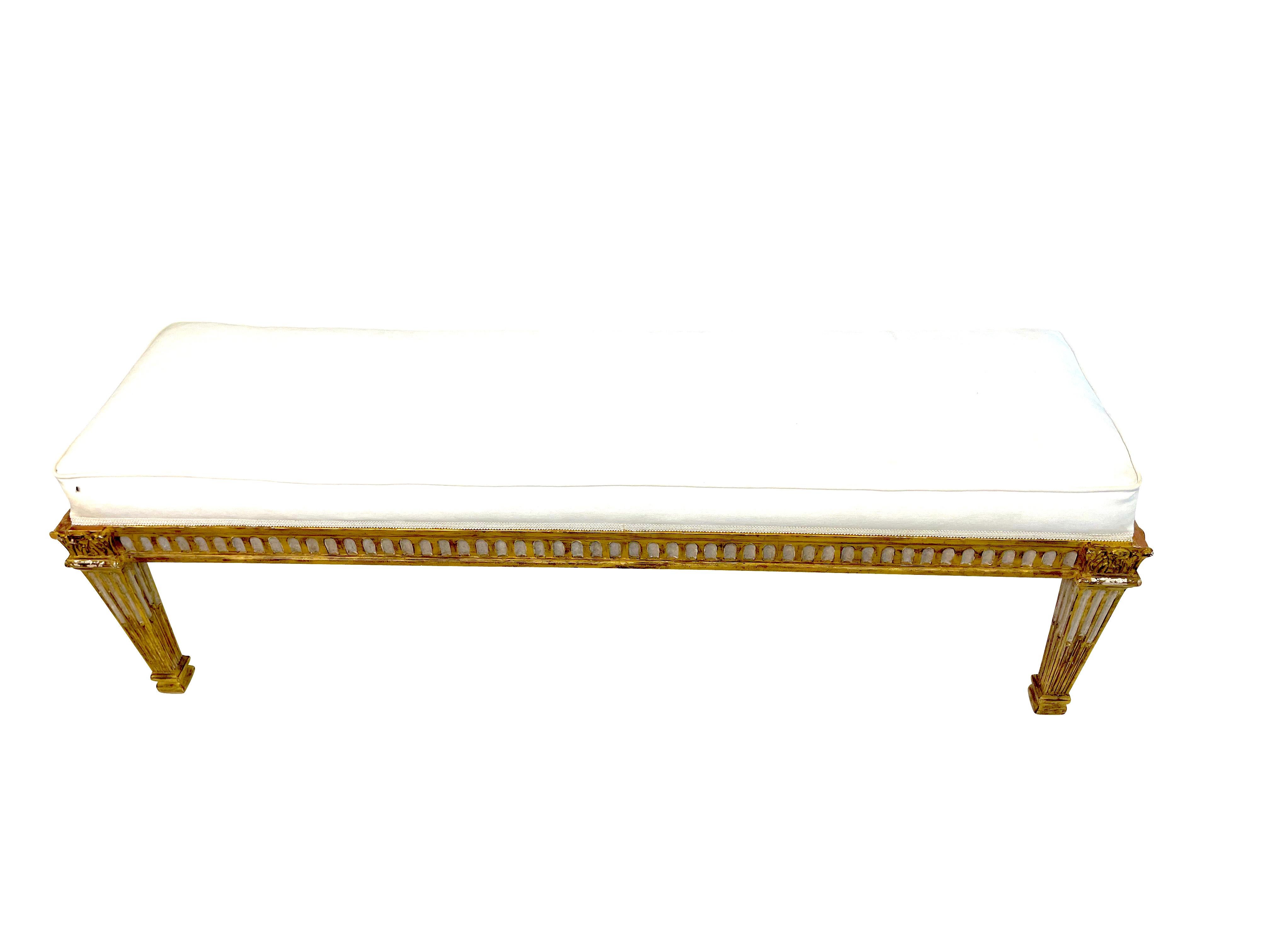 Louis XV Style Giltwood & Grey Painted Bench 4