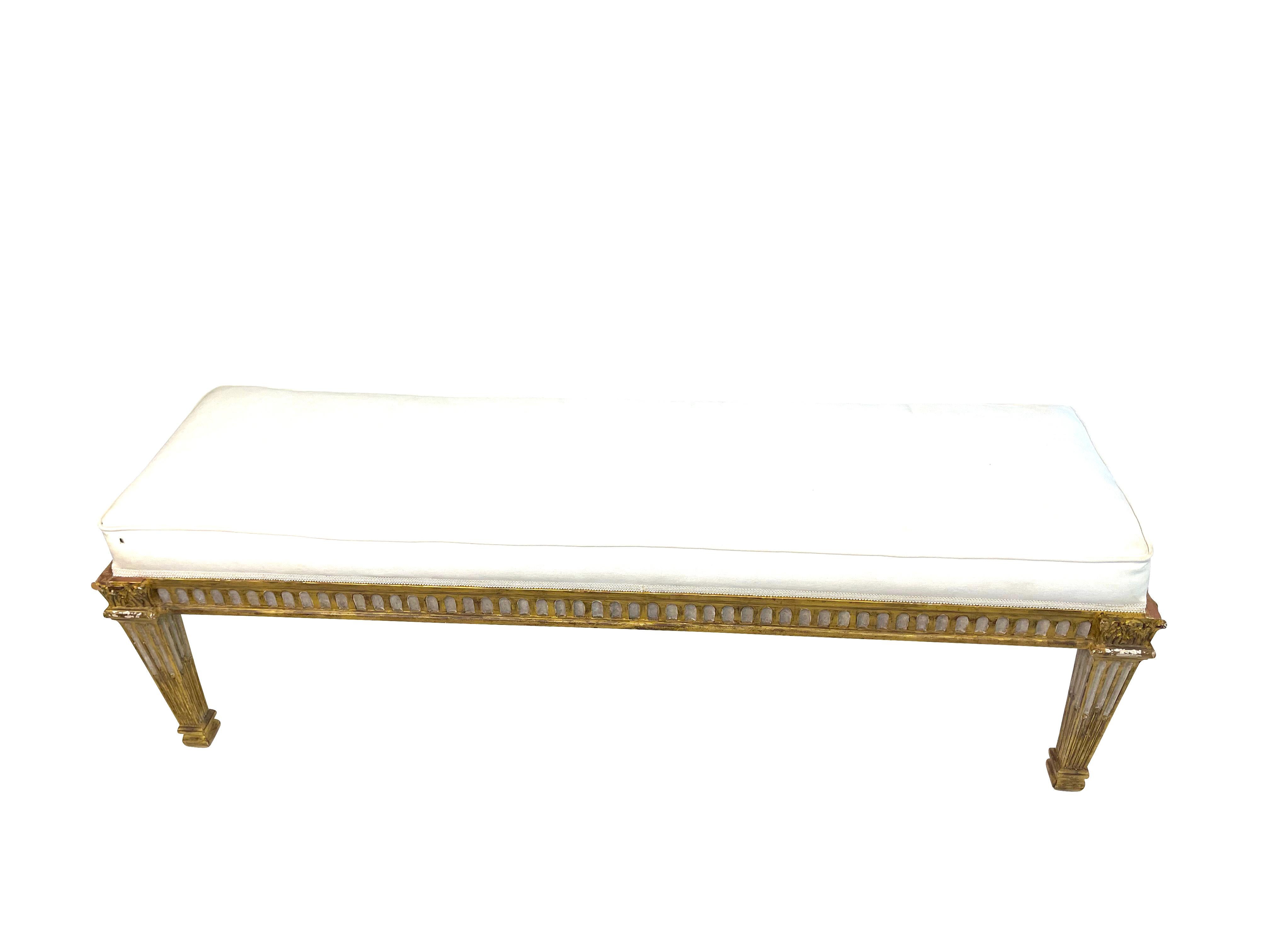 Wood Louis XV Style Giltwood & Grey Painted Bench