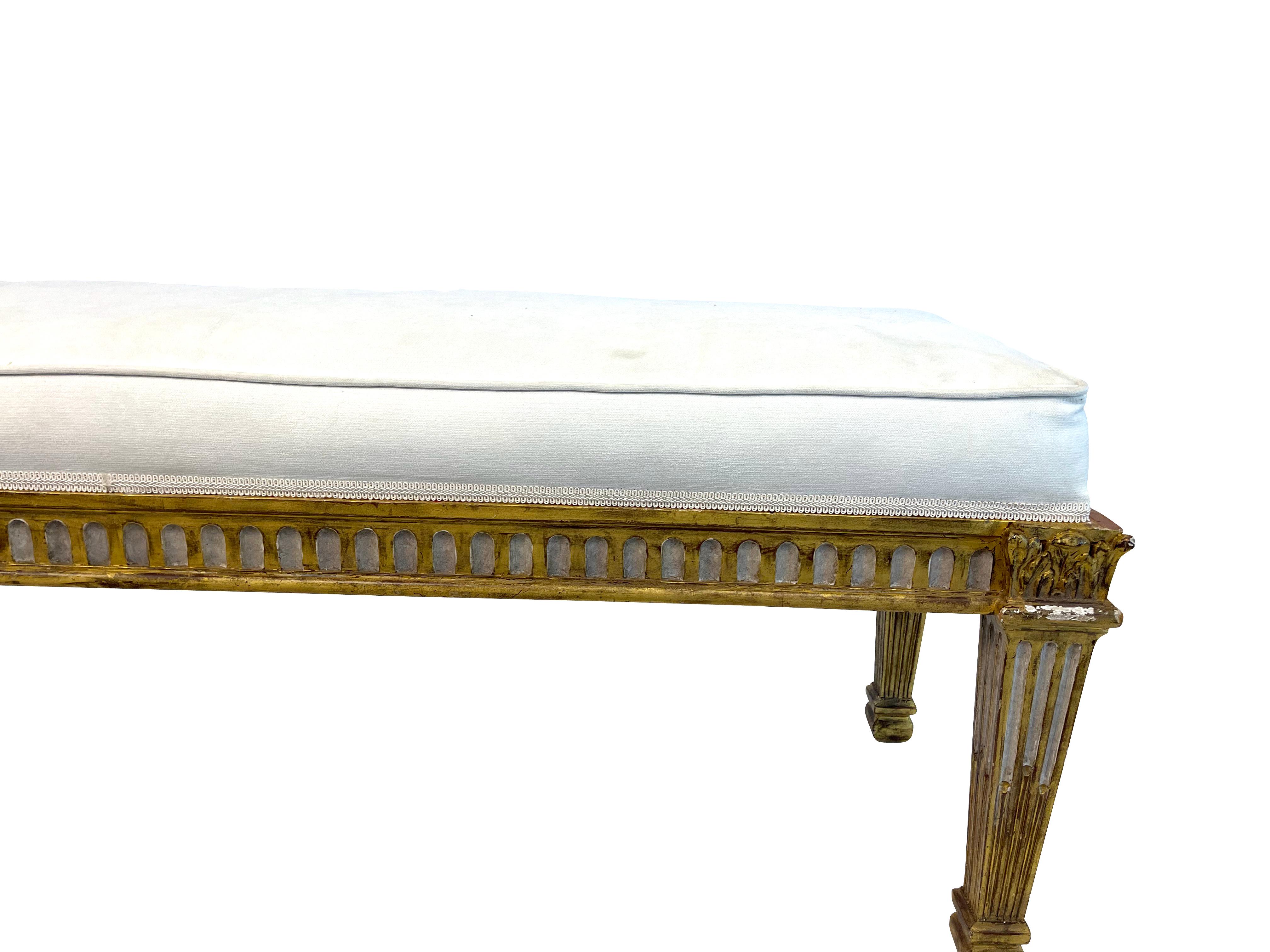 Louis XV Style Giltwood & Grey Painted Bench 1