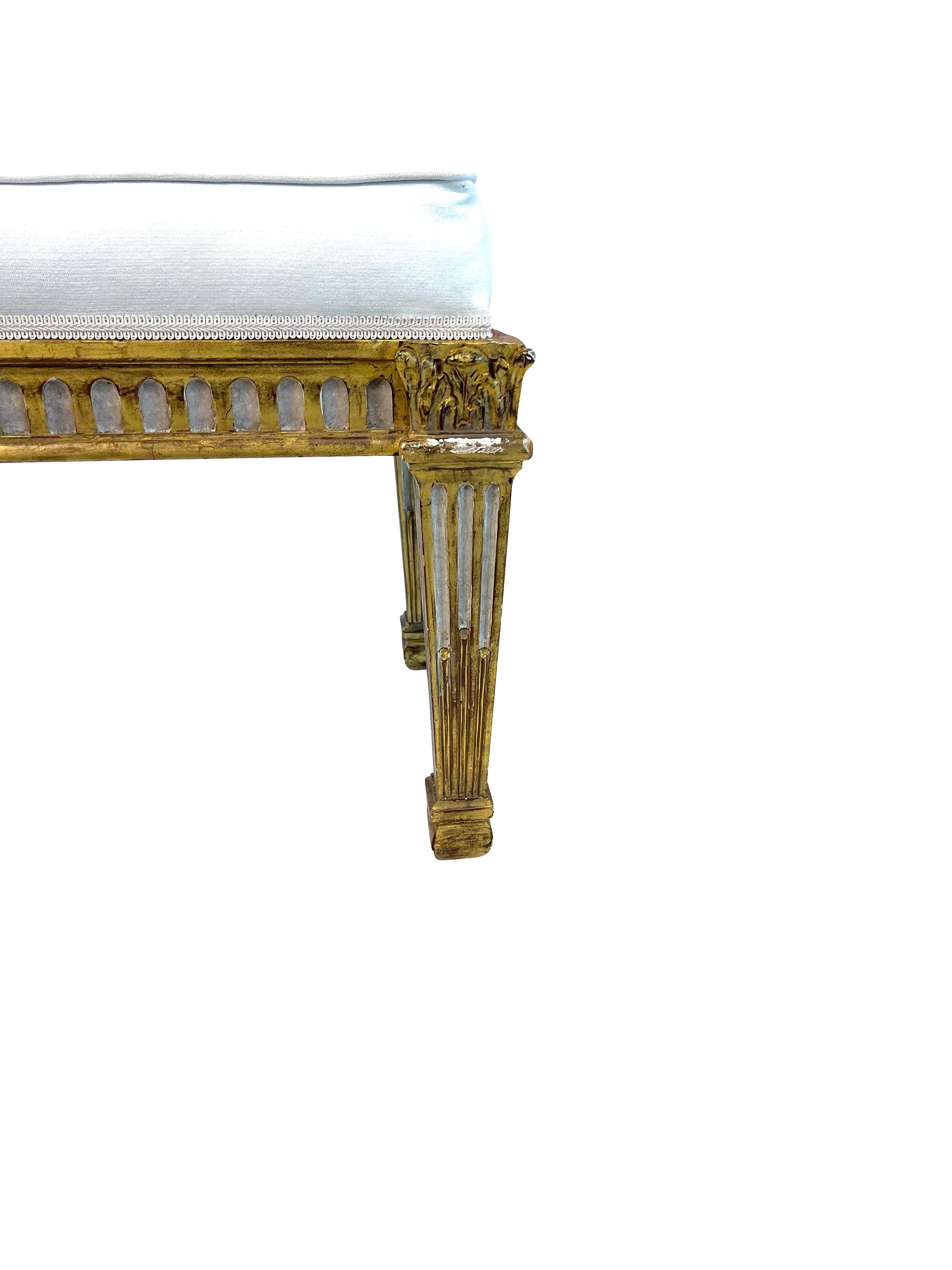 Louis XV Style Giltwood & Grey Painted Bench 3