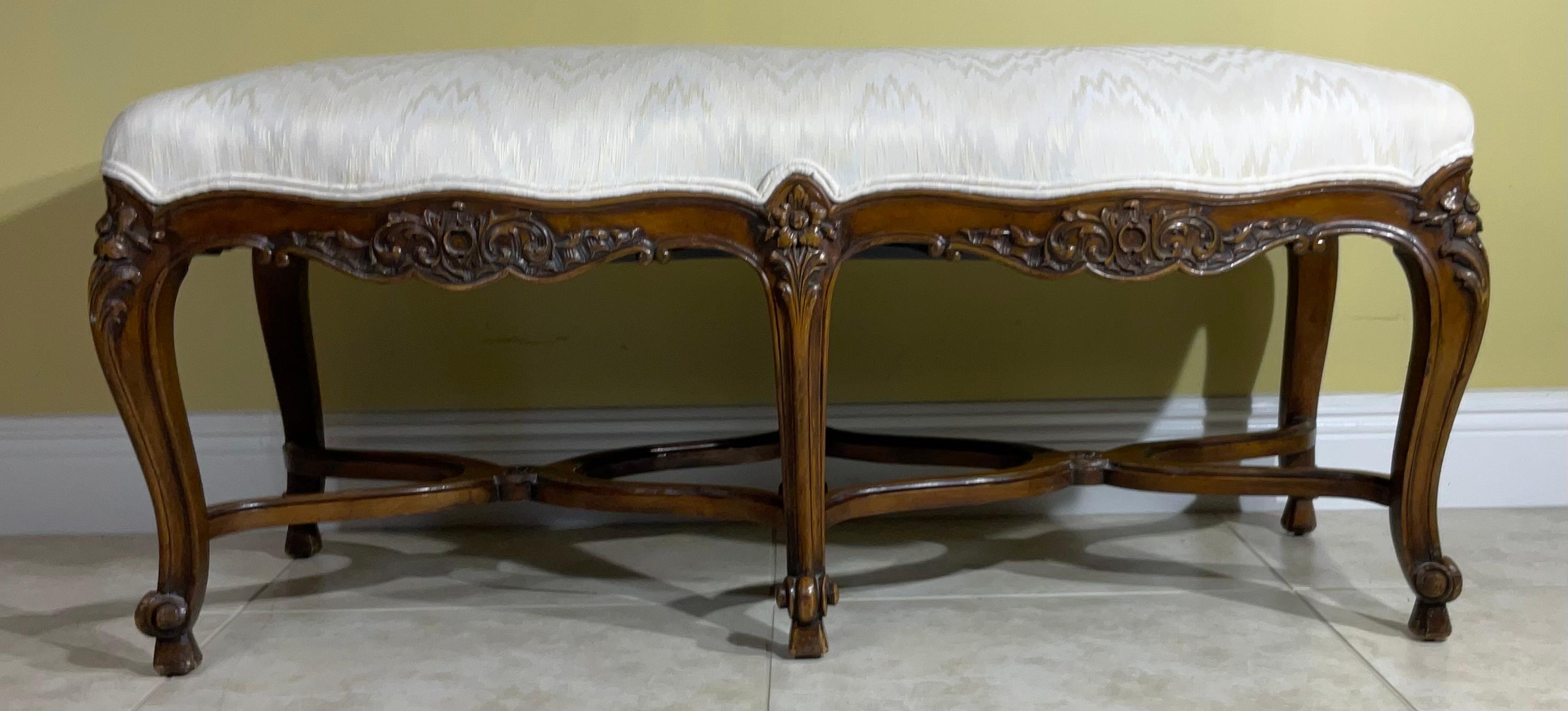 Hand-Carved Louis XV Style, Giltwood Long Bench For Sale