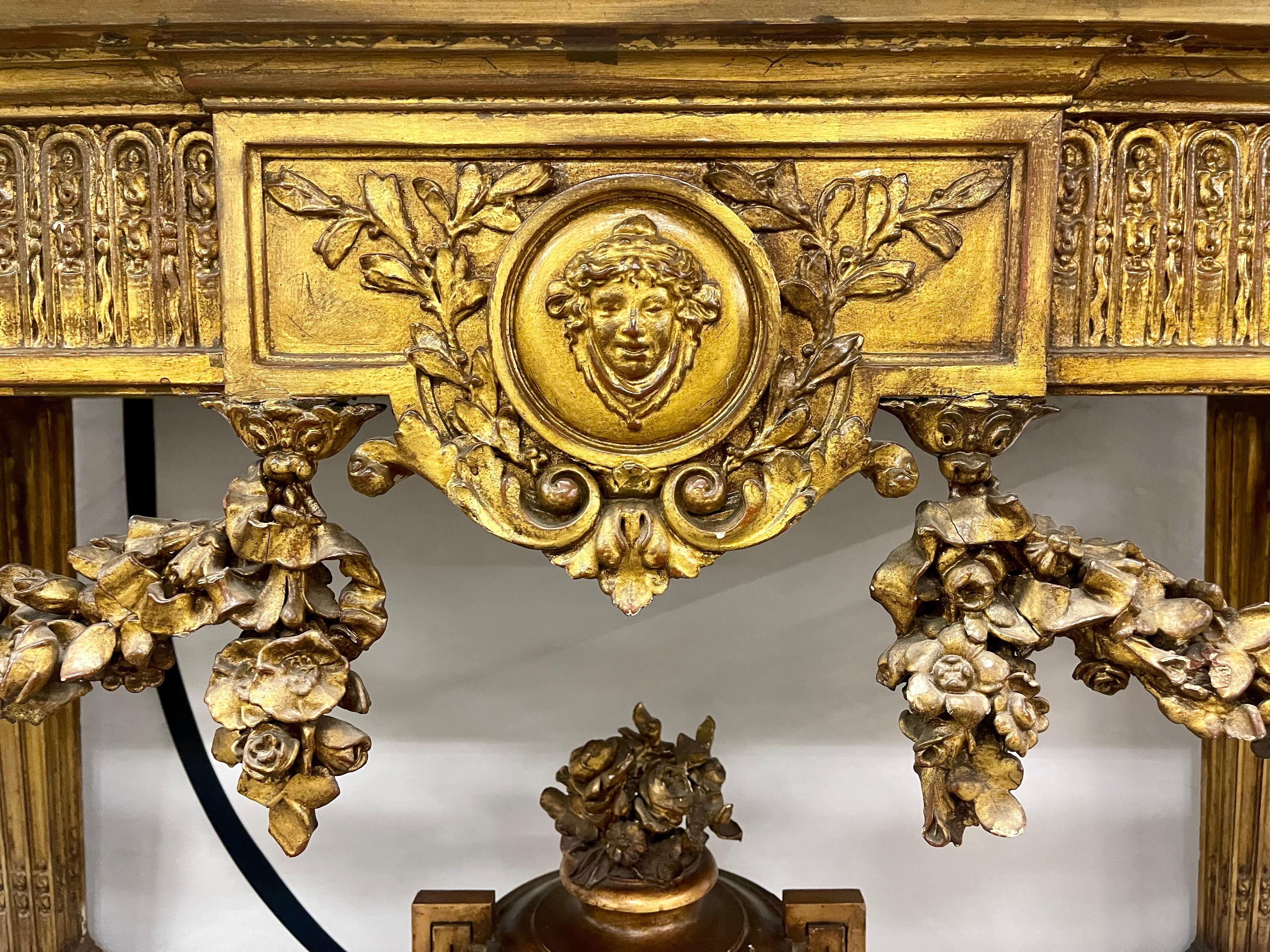 Louis XV Style Giltwood Marble-Top Console, Hall or Center Table For Sale 6