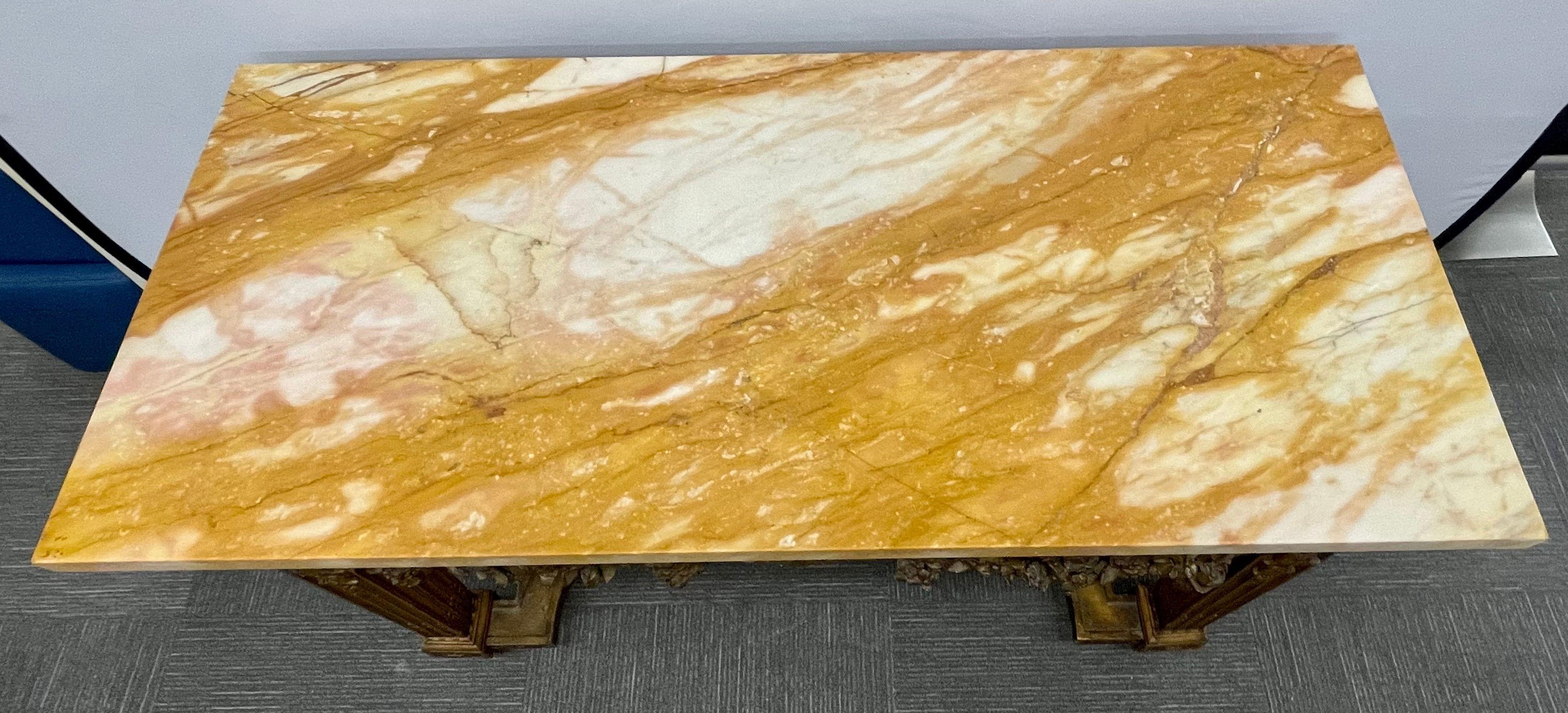 Console en bois doré de style Louis XV avec plateau en marbre, salle ou table centrale en vente 9
