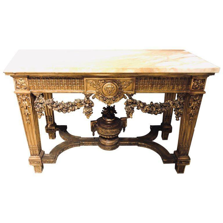Louis XV Style Giltwood Marble-Top Console, Hall or Center Table For Sale 11