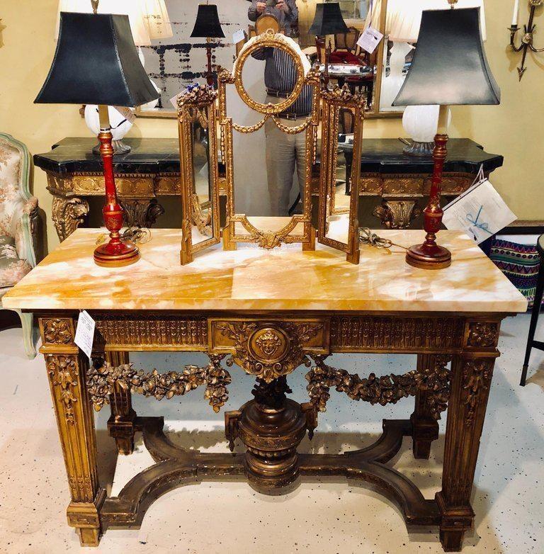 Console en bois doré de style Louis XV avec plateau en marbre, salle ou table centrale en vente 12