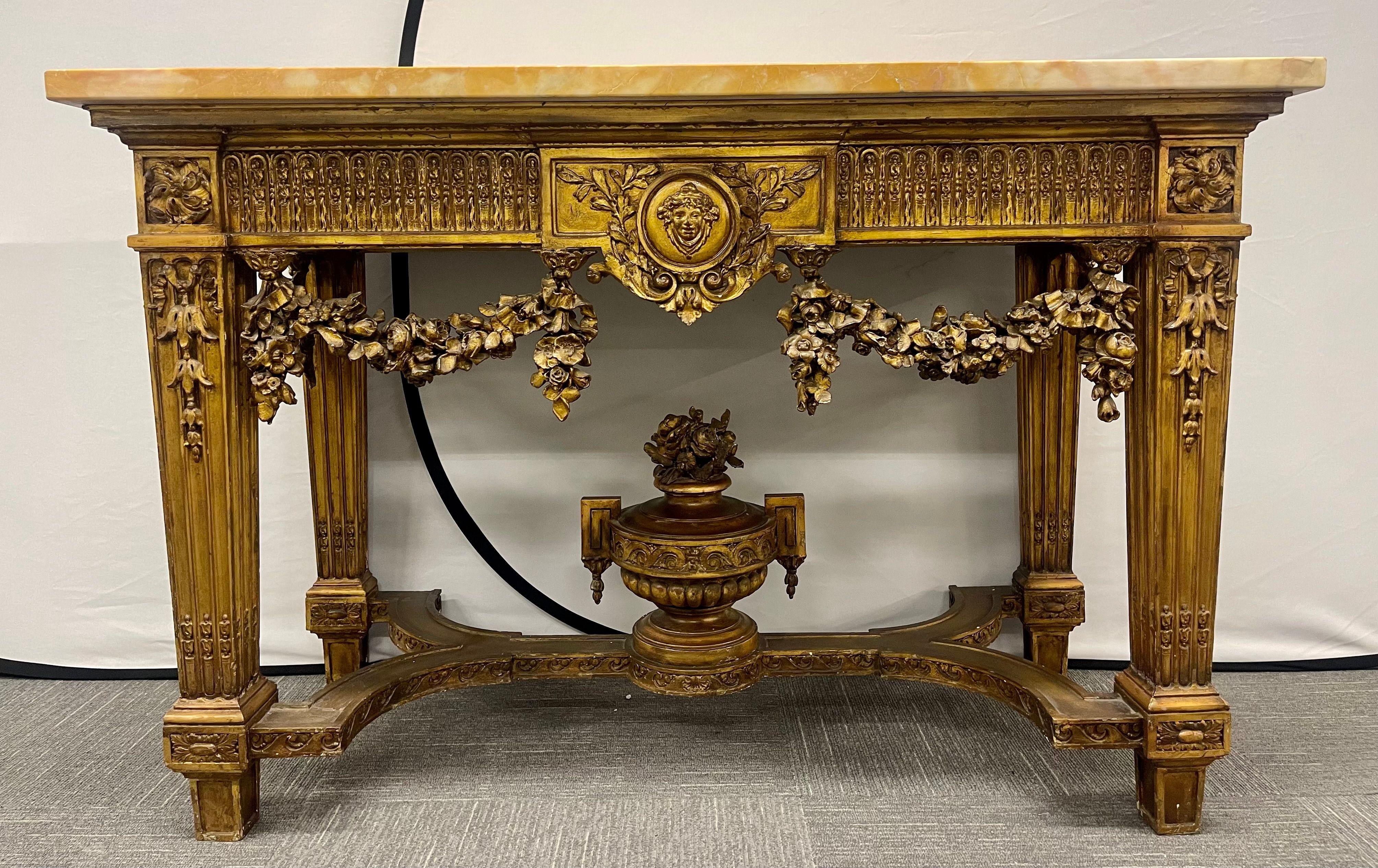 Louis XV Style Giltwood Marble-Top Console, Hall or Center Table In Good Condition For Sale In Stamford, CT