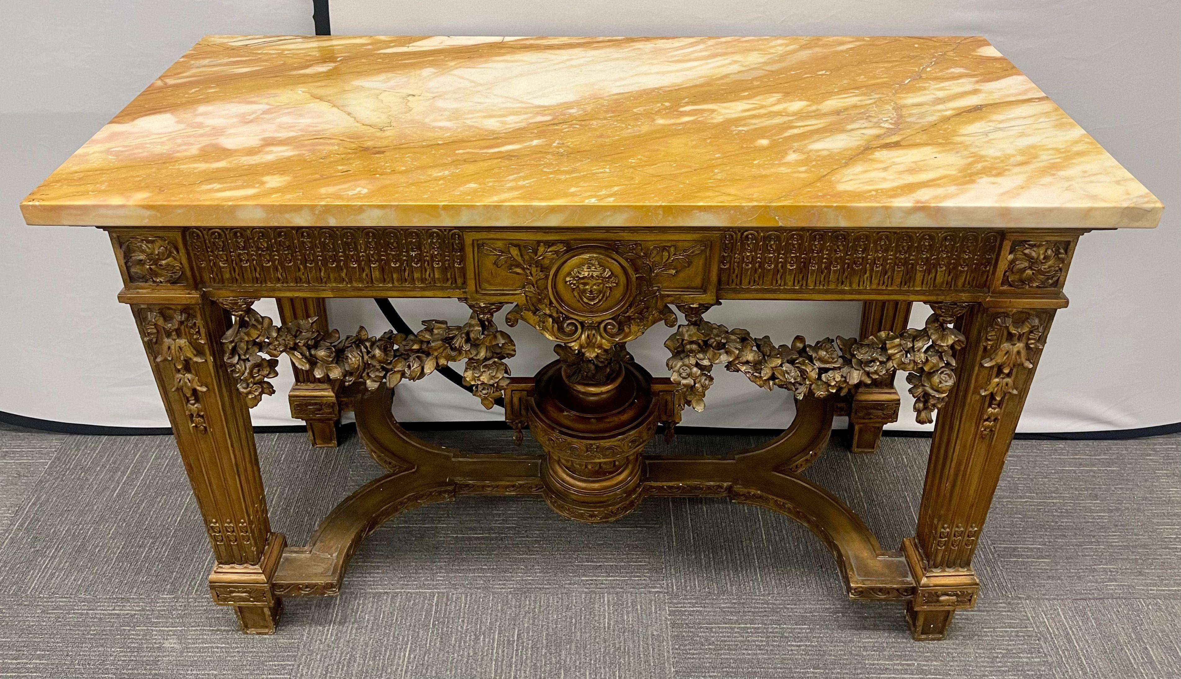 20th Century Louis XV Style Giltwood Marble-Top Console, Hall or Center Table For Sale